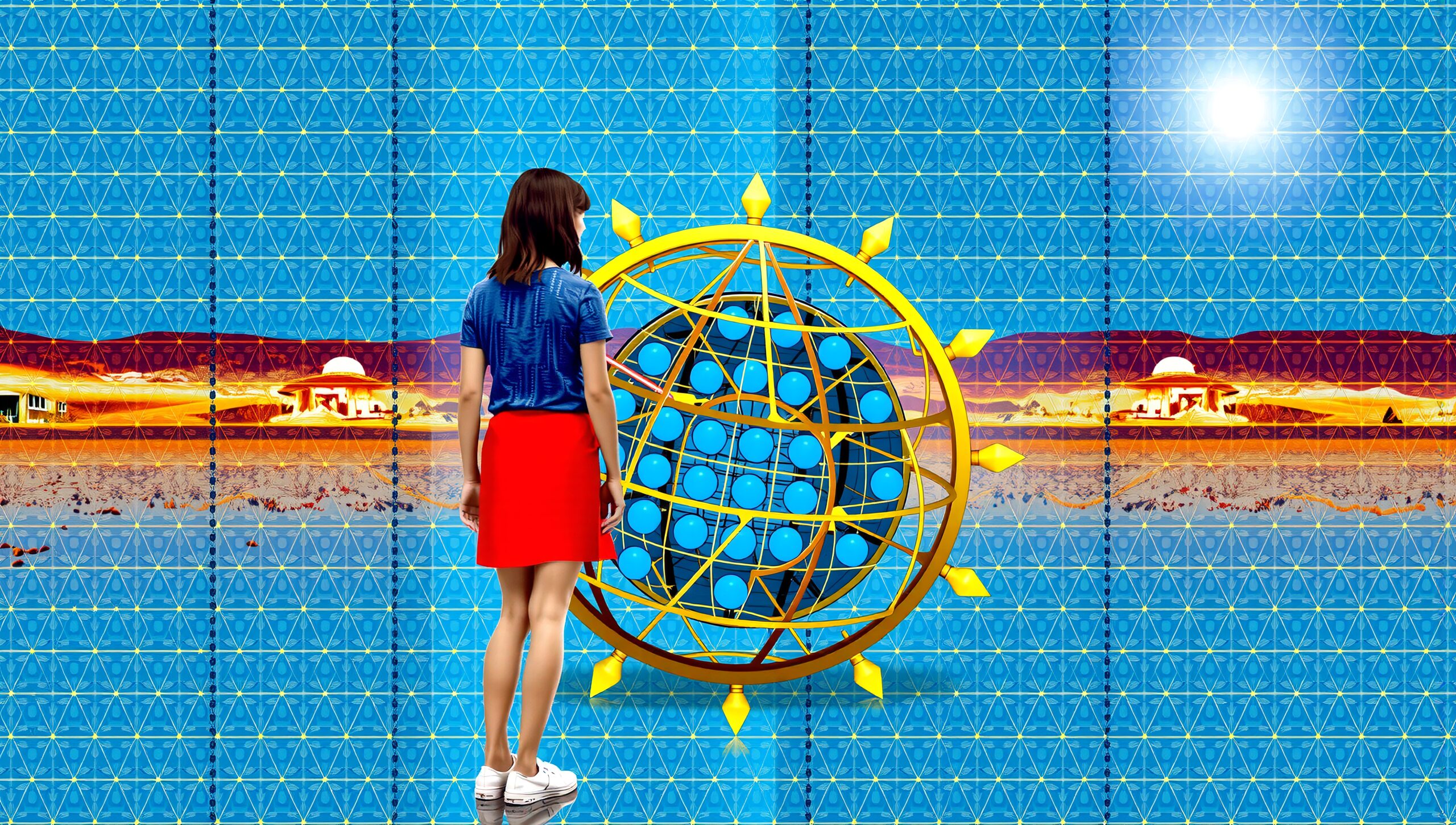 Woman Confronts Cosmic Geometric Device