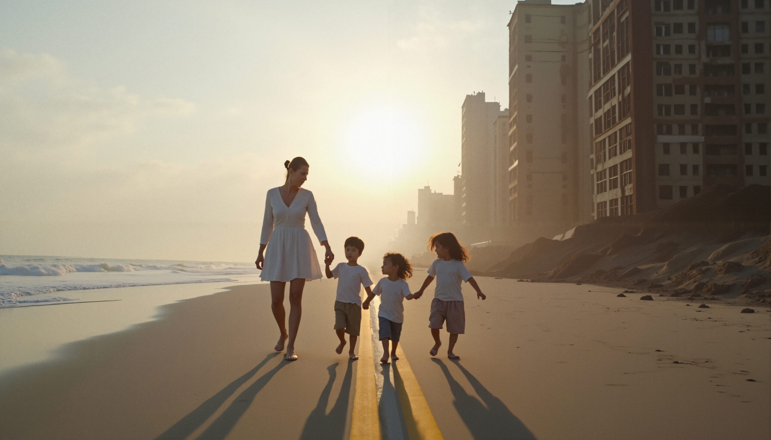 Family Walks Along Sandy Road