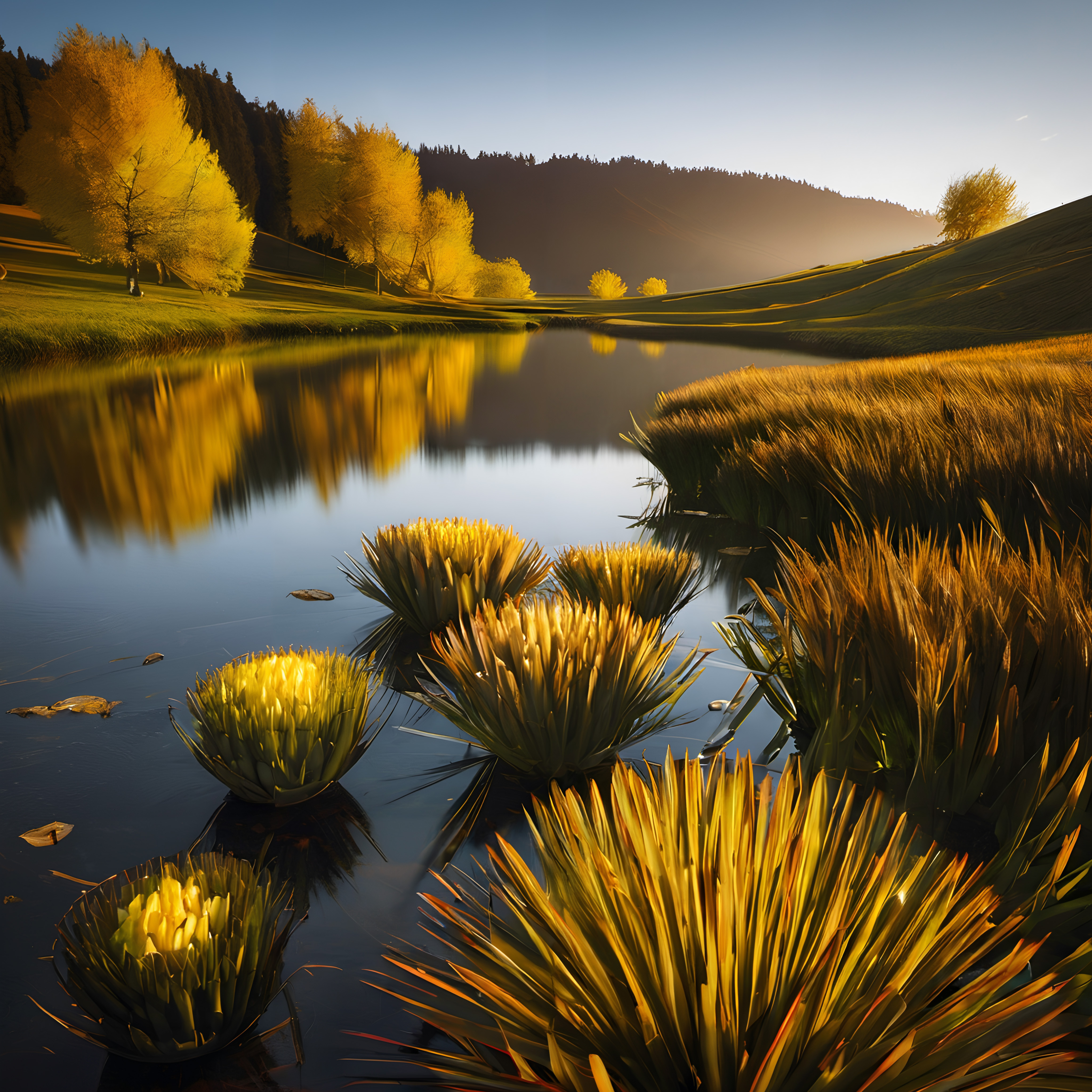 Golden Hour Autumn Lake Landscape