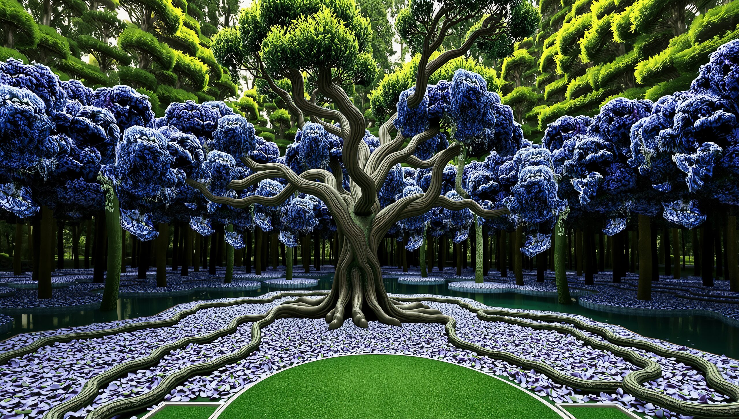 Surreal Blue Tree Garden Landscape