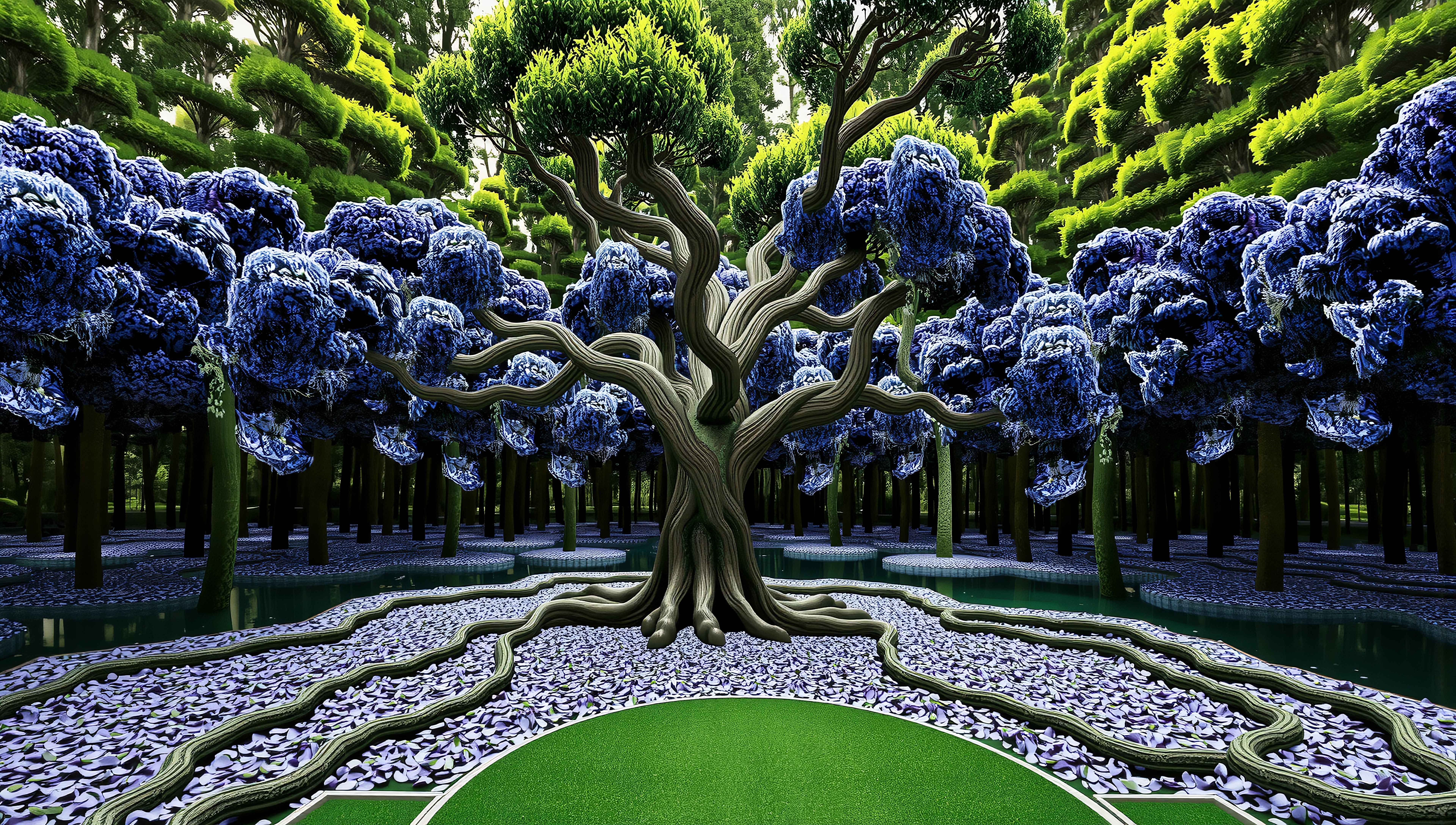 Surreal Blue Tree Garden Landscape