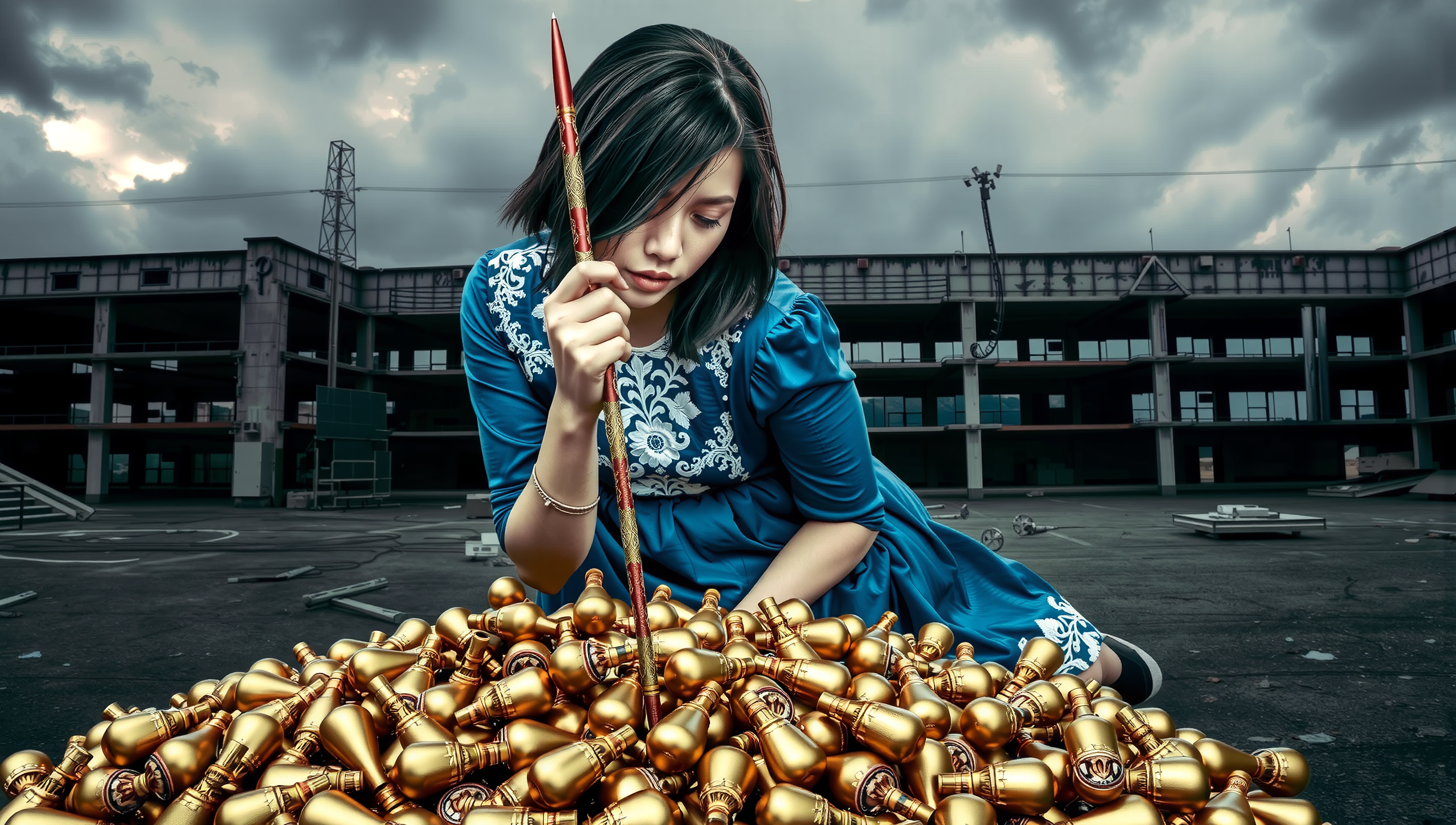 Woman with Wand and Golden Chess Pieces