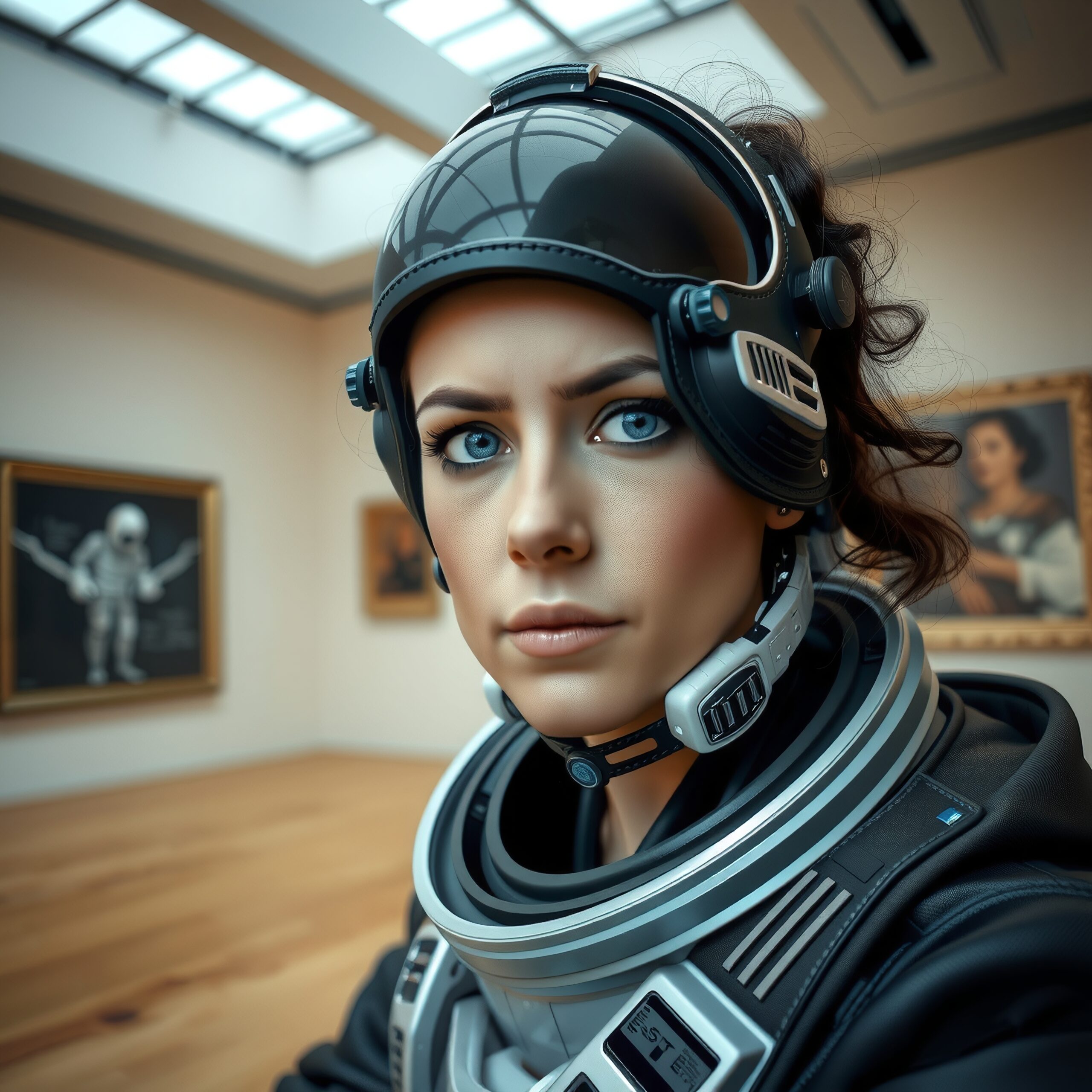 Futuristic Astronaut in Art Gallery