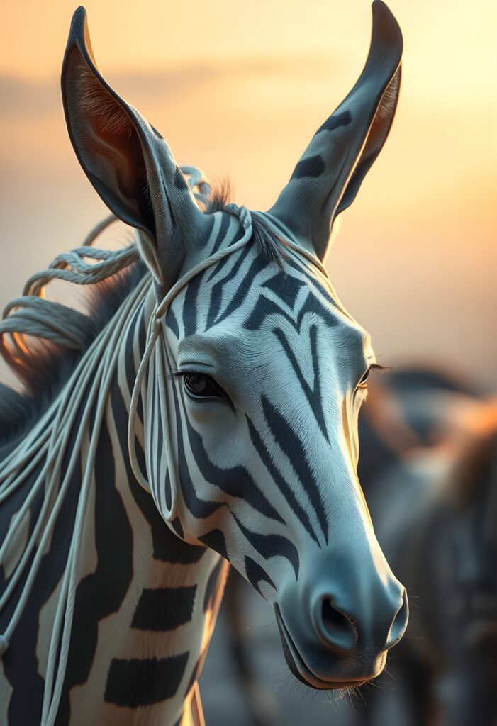 Zebra in Golden Hour Close-up Portrait