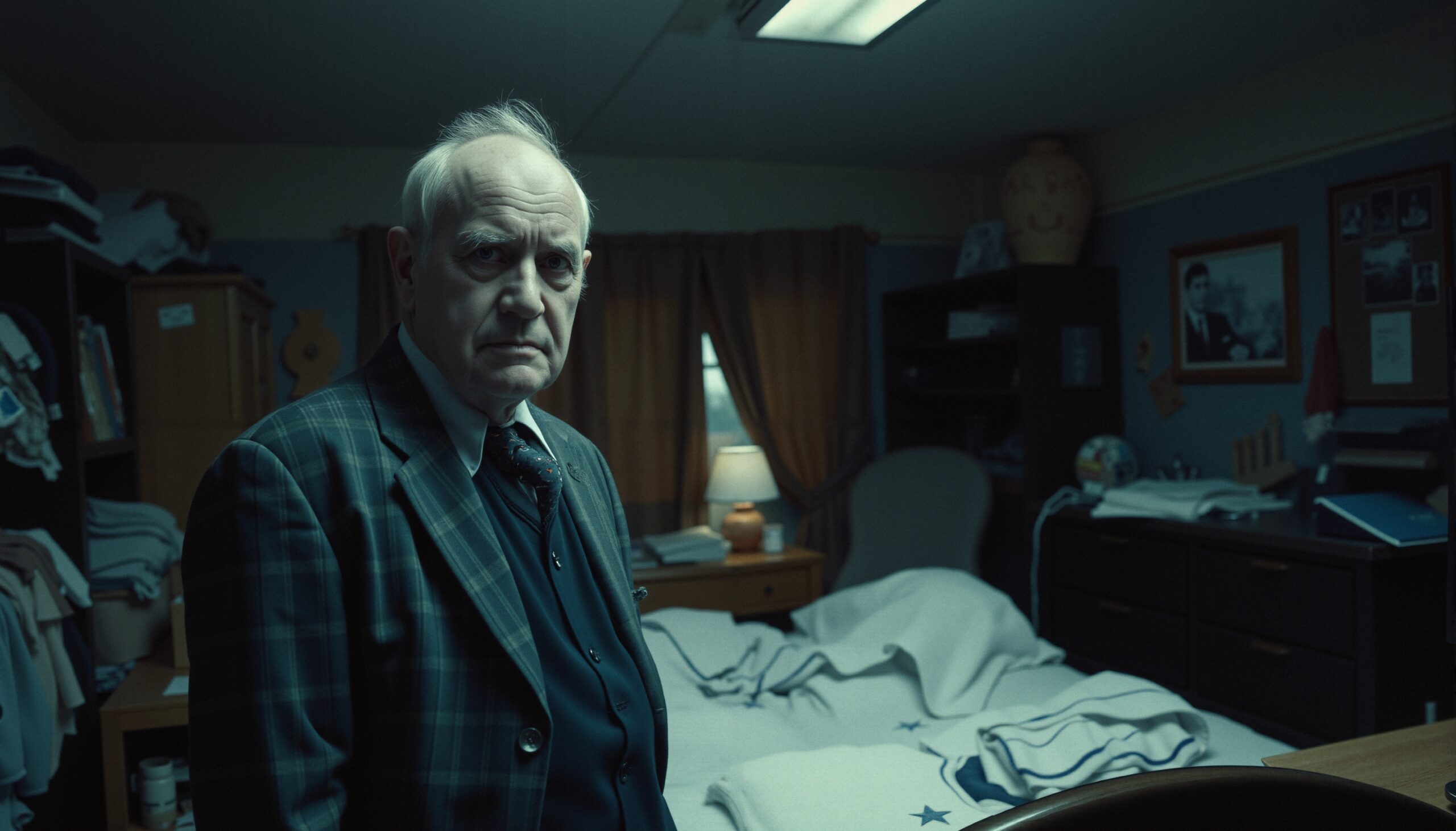 Man in Vintage Bedroom Setting