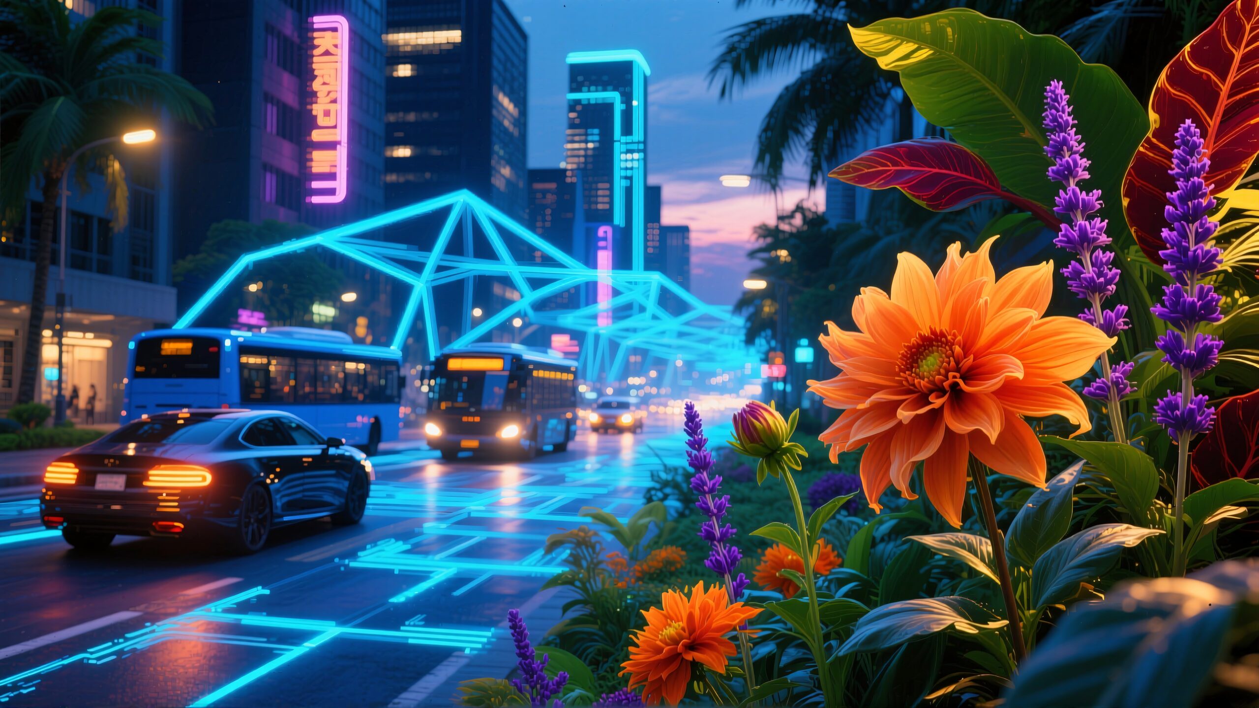 Neon Night Blooms and Lights