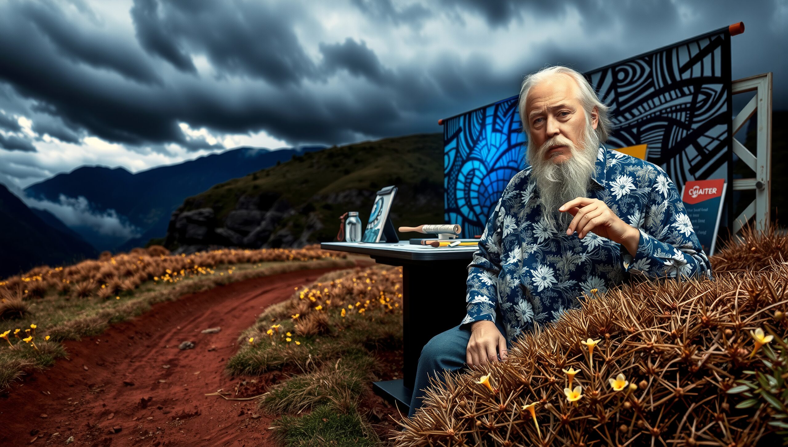 Mountain Artist Under Stormy Skies