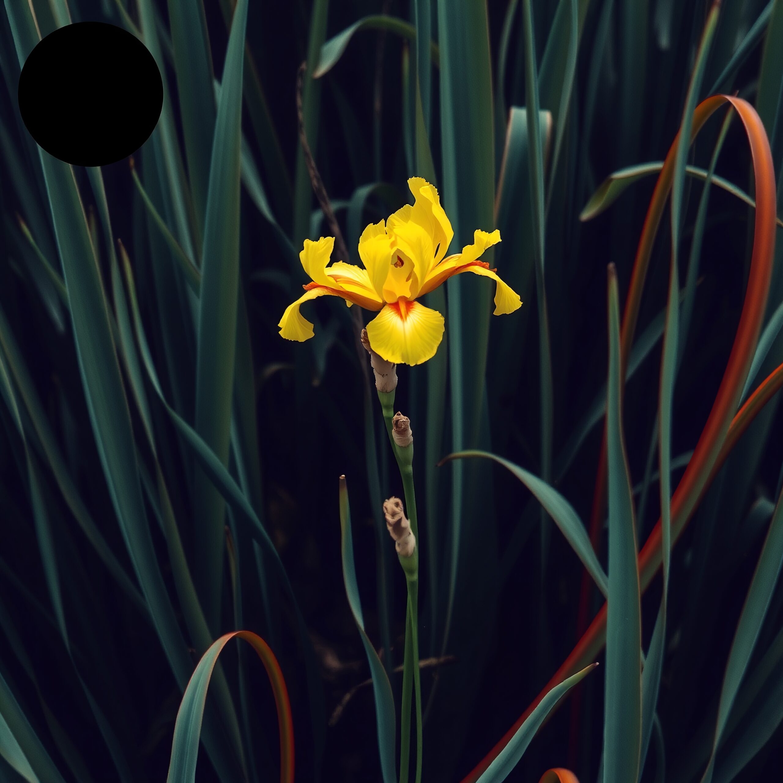 Yellow Iris Amidst Green Leaves