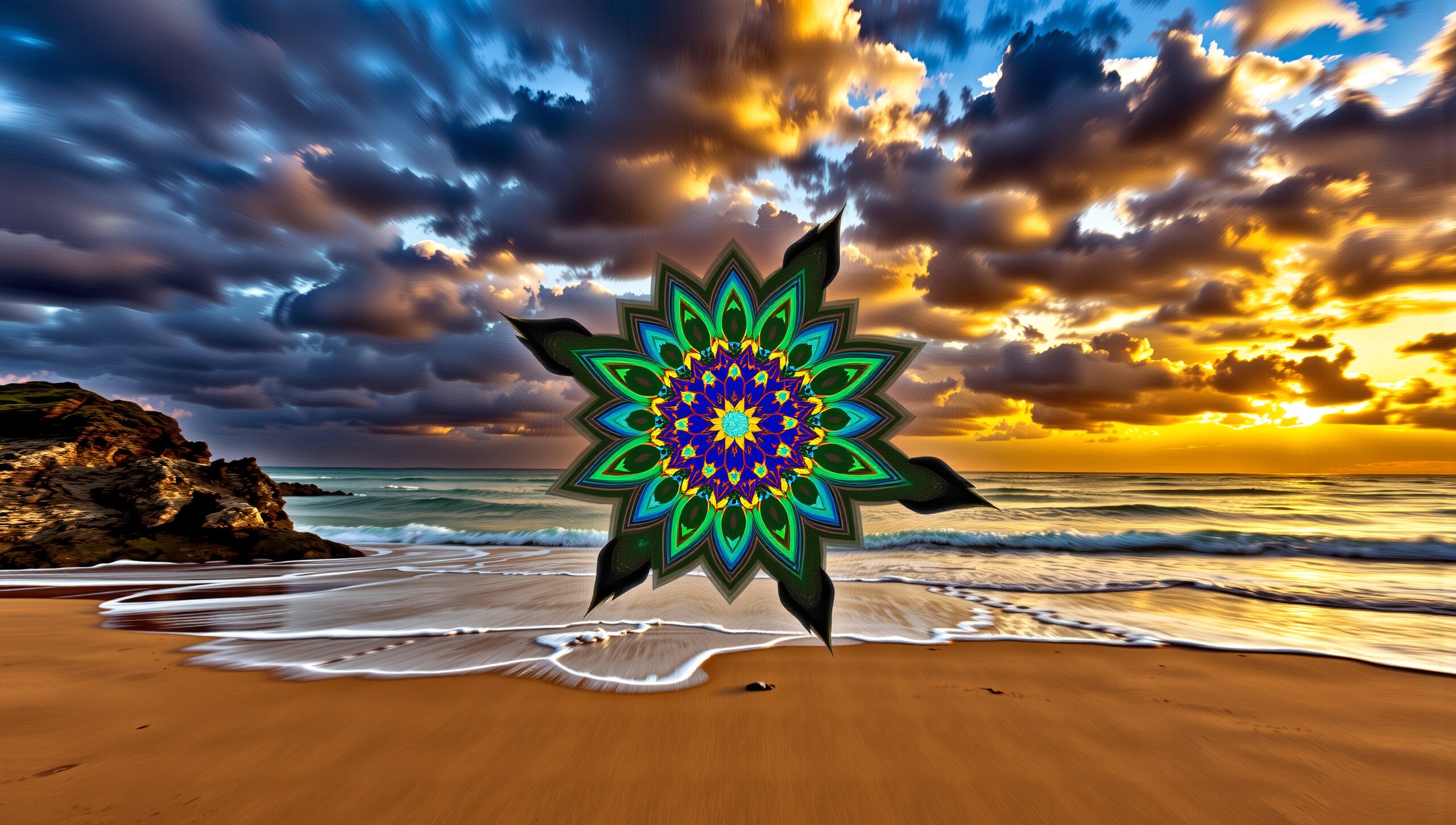 Mystical Mandala Floating on a Sunset Beach