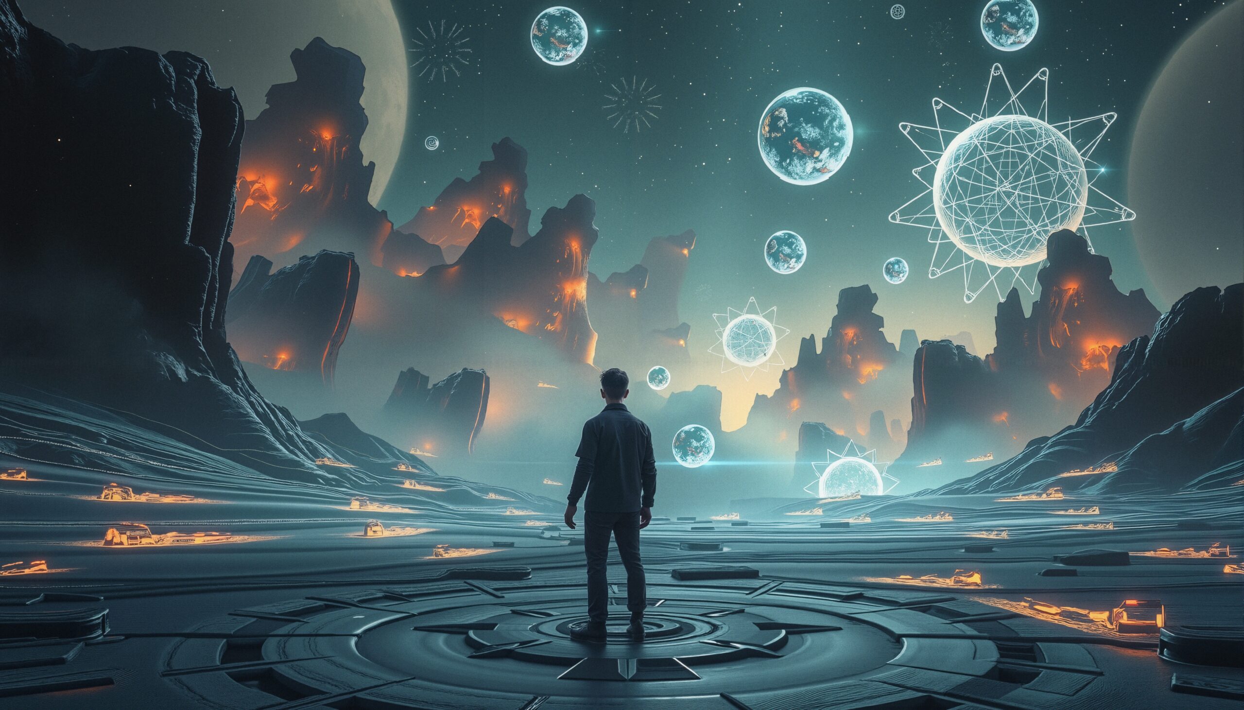 Person Standing in a Futuristic Landscape