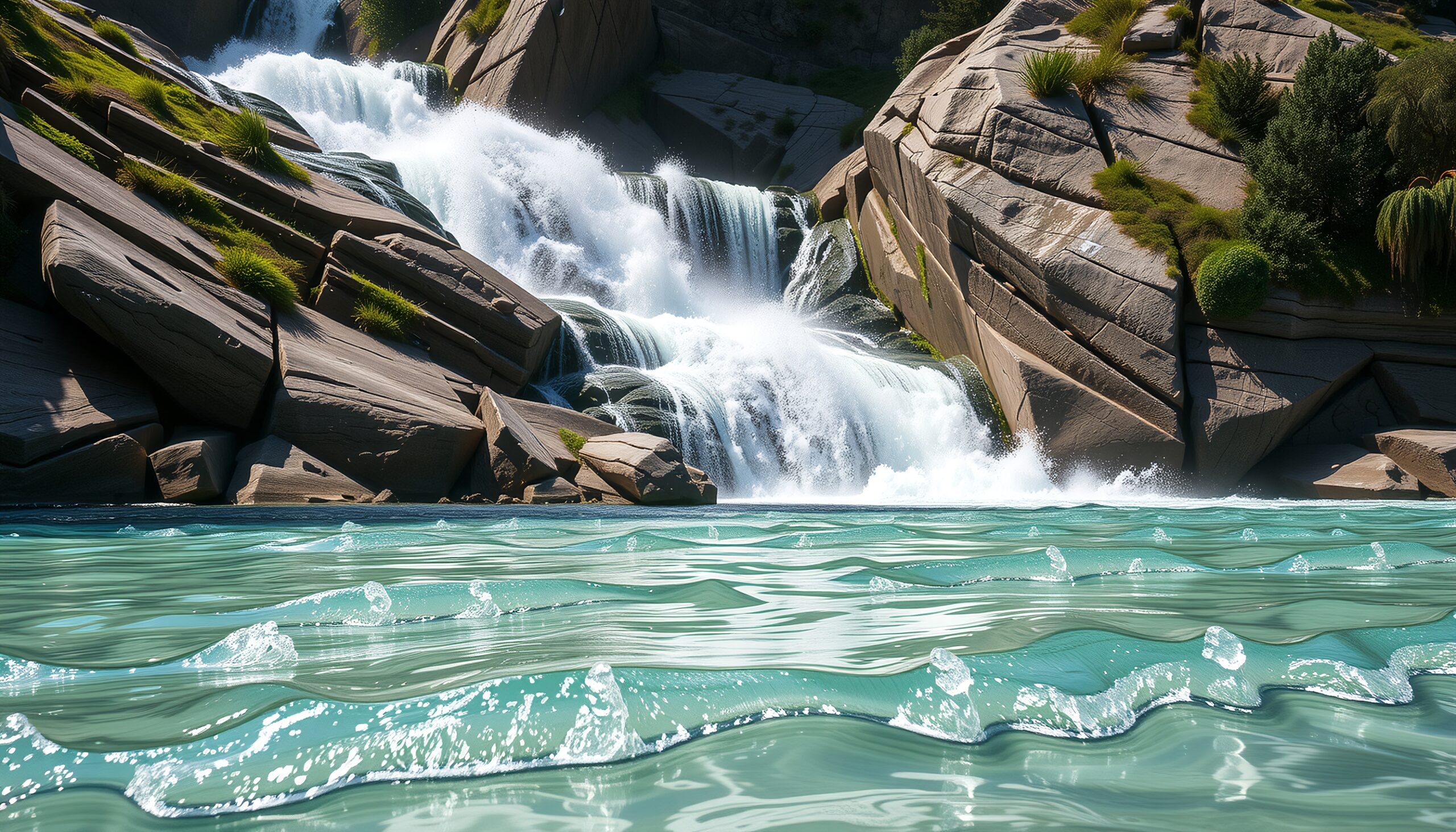 Cascading Waterfall and Clear Pool