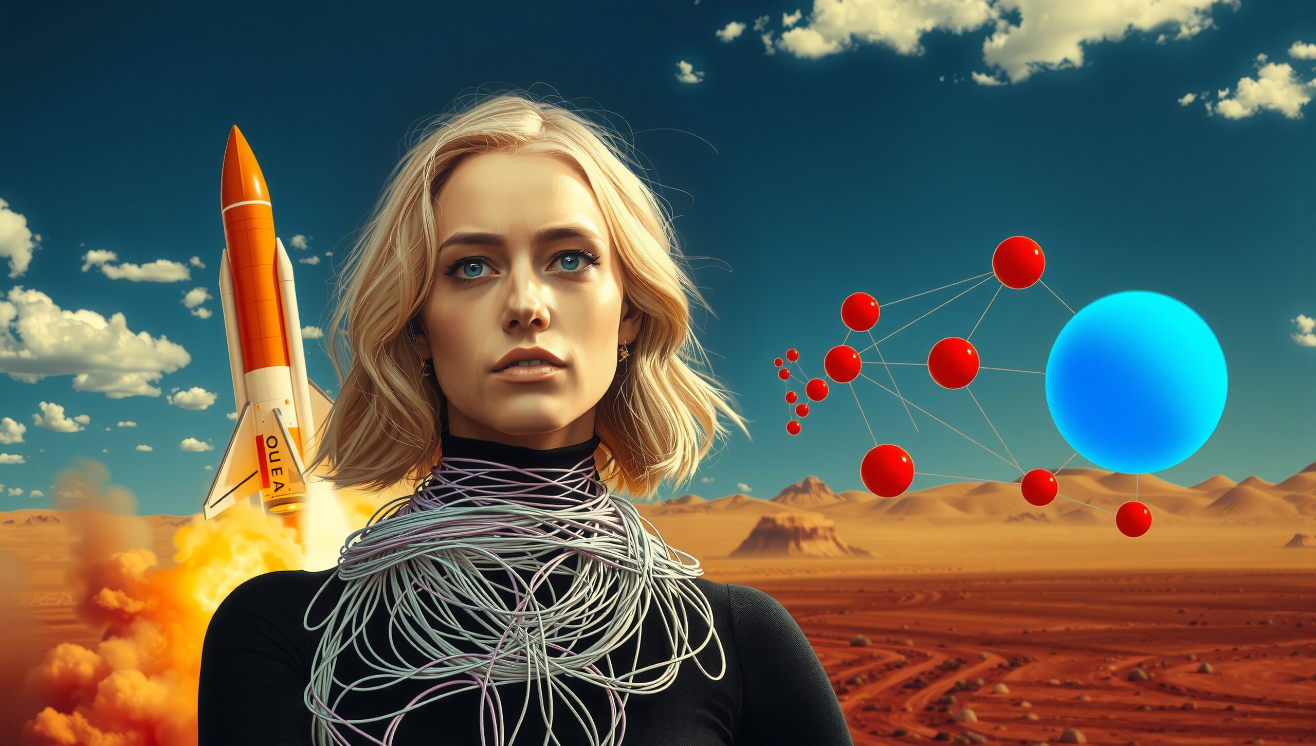 Futuristic Woman with Rocket Launch