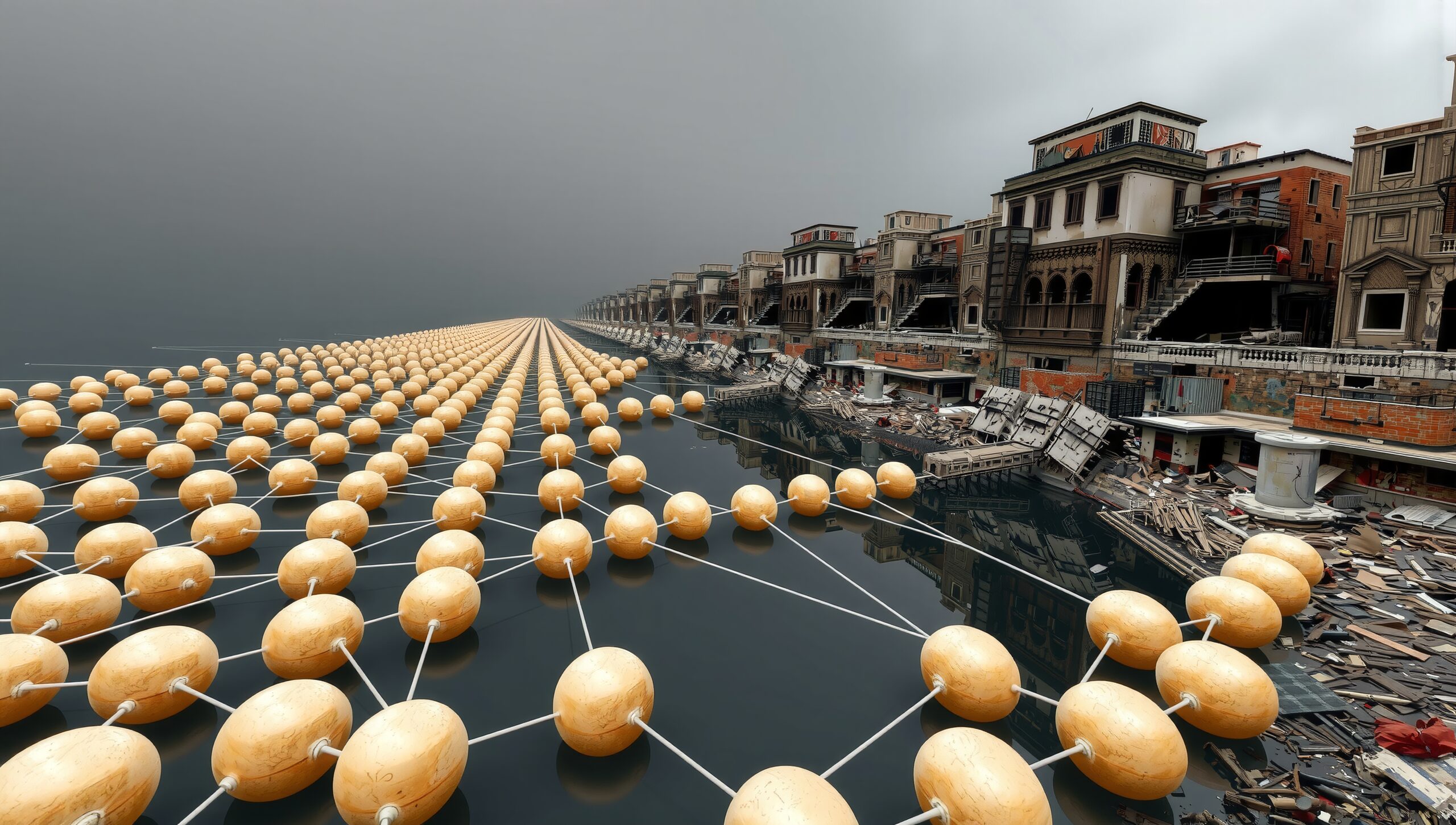 Buoys on reflective waterway