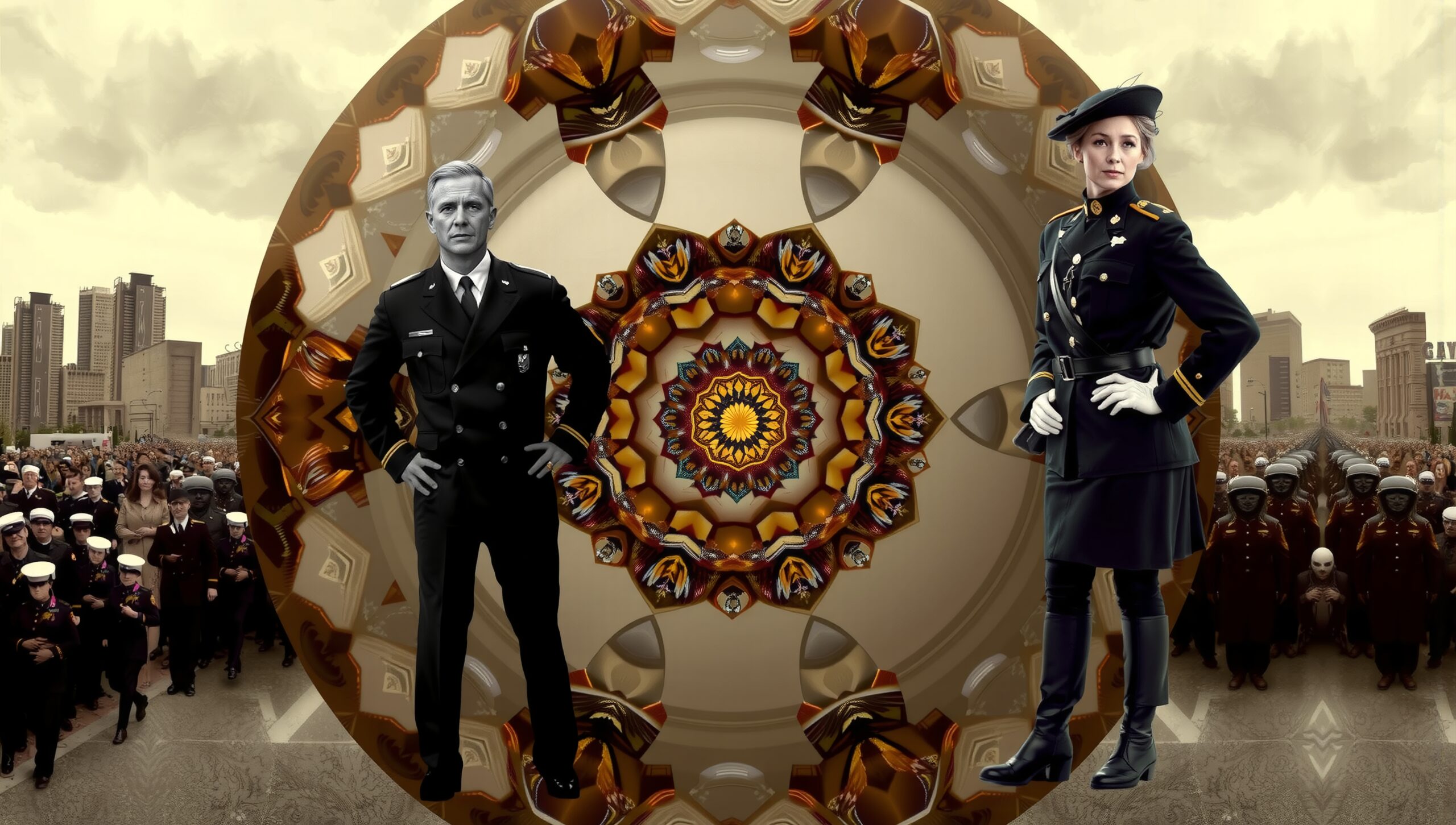 Kaleidoscopic Military Parade Scene