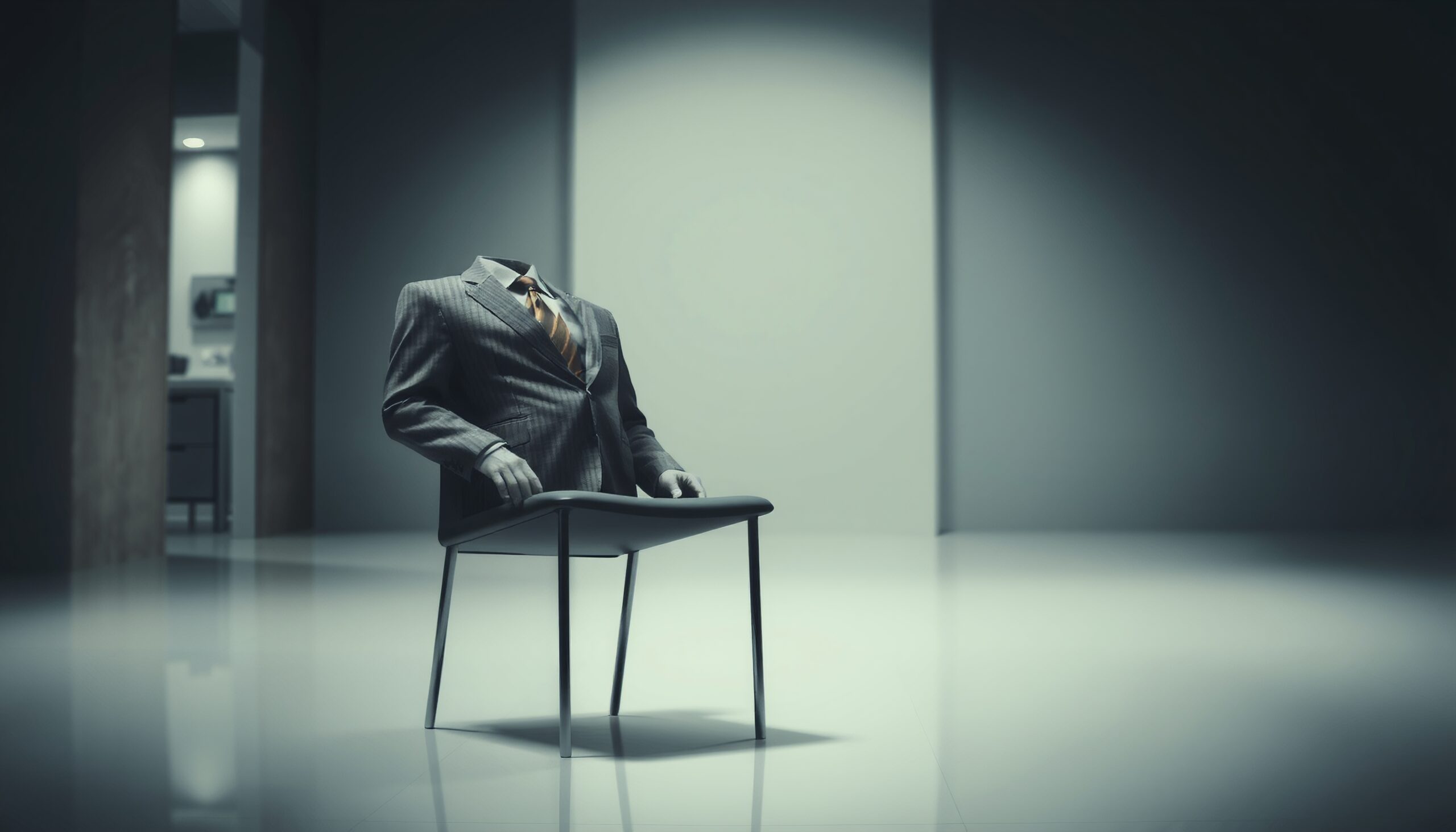 Surreal Headless Suit in Office