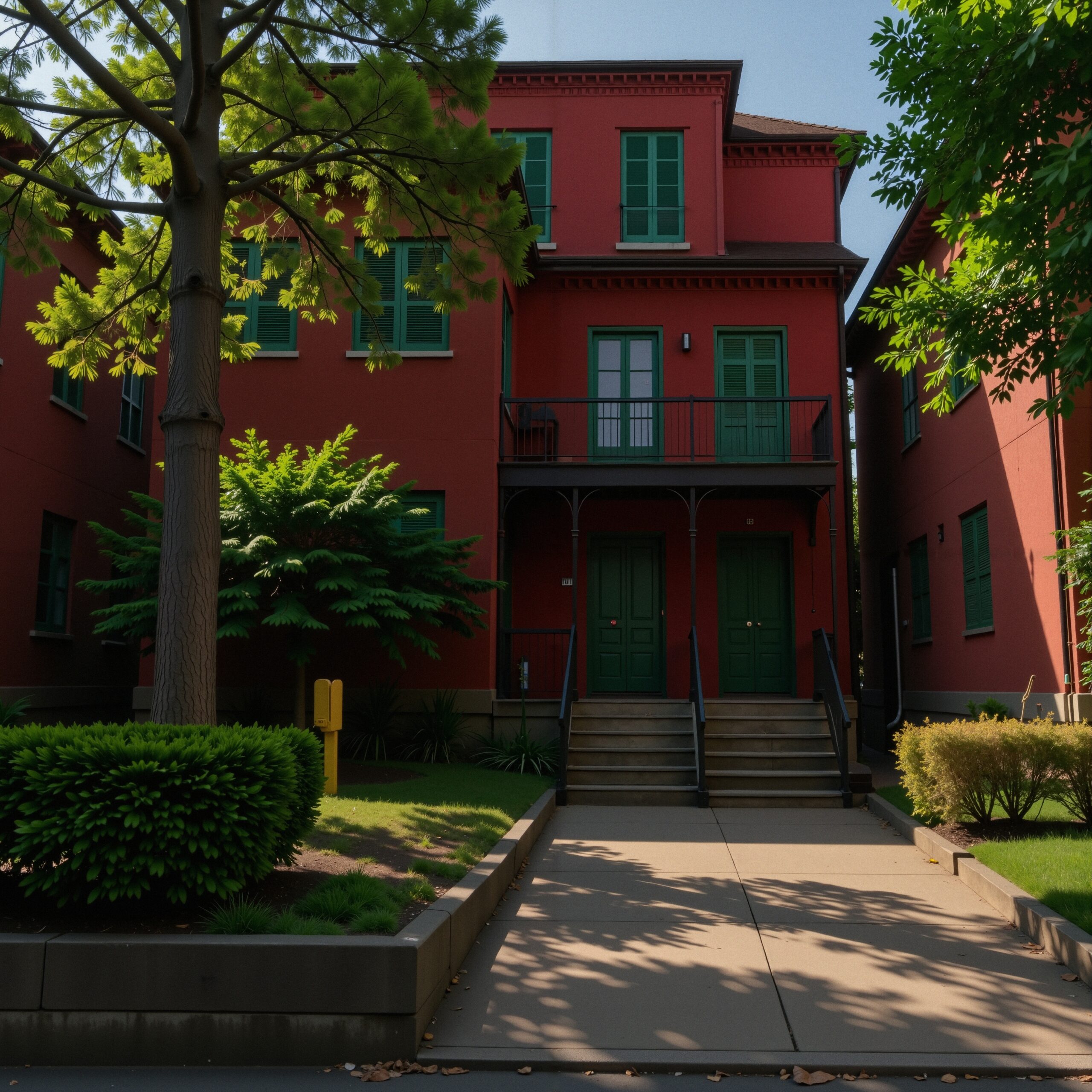 Red Building with Green Shutters
