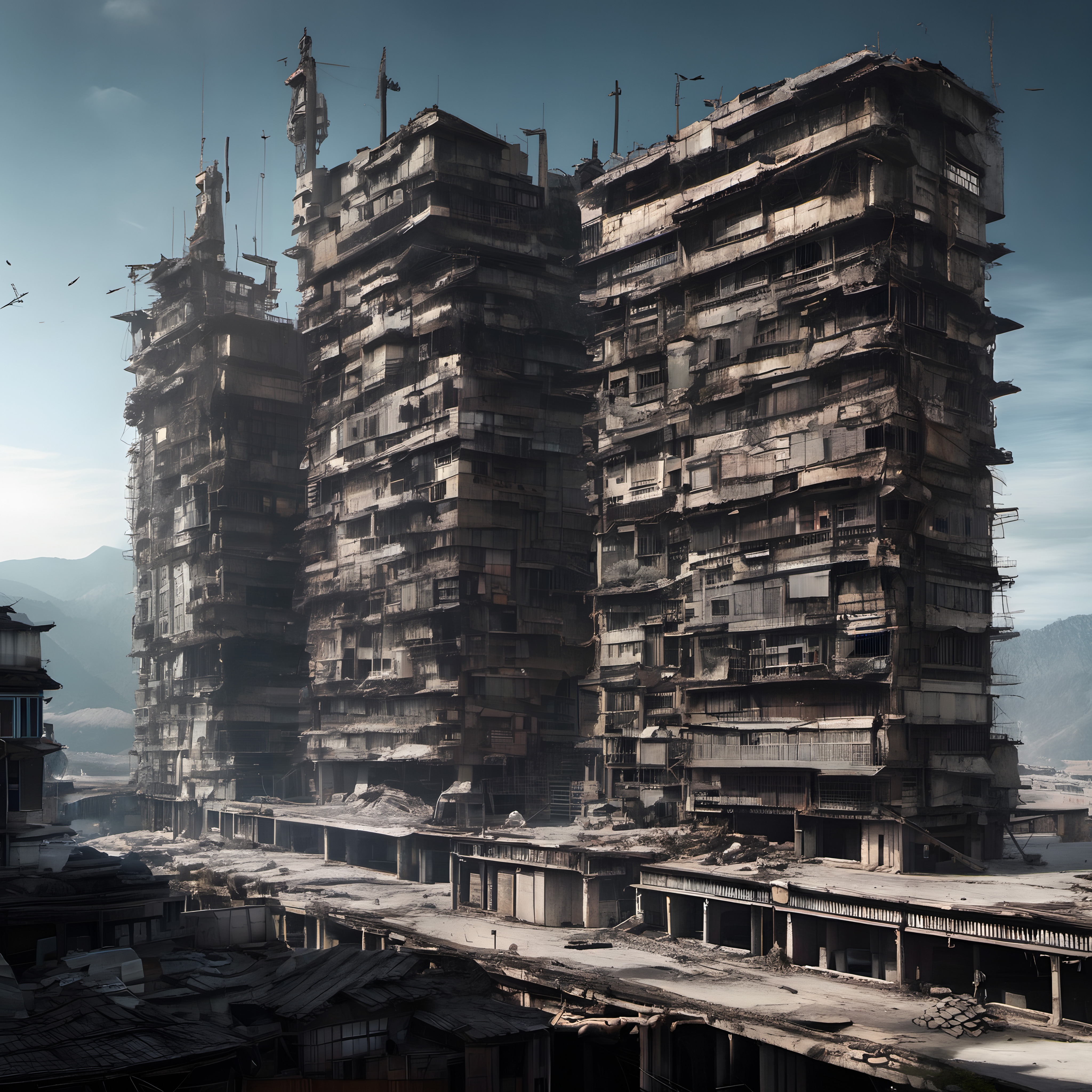 Abandoned Towers Amidst Quiet Ruin