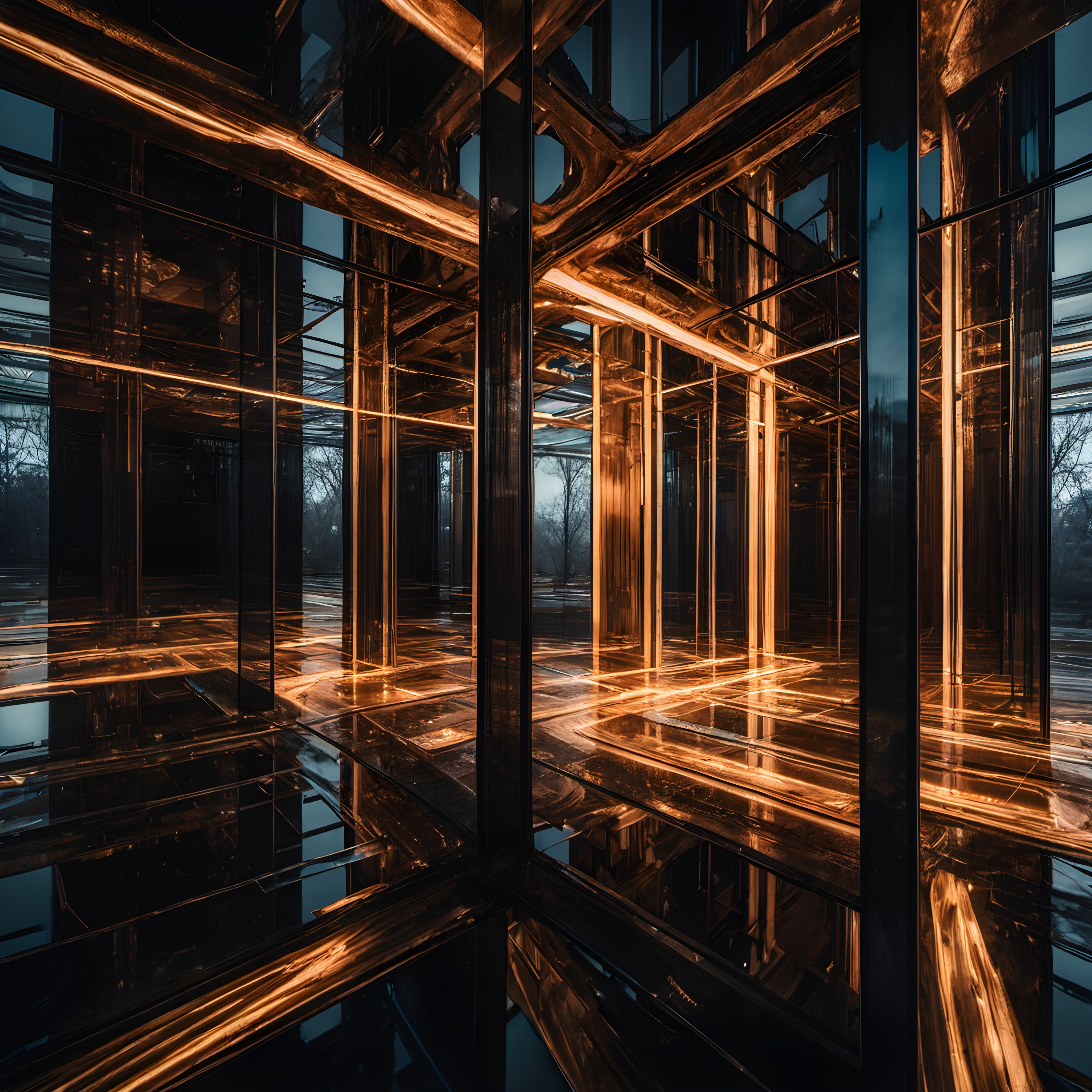 Modern Glass and Metal Reflective Interior