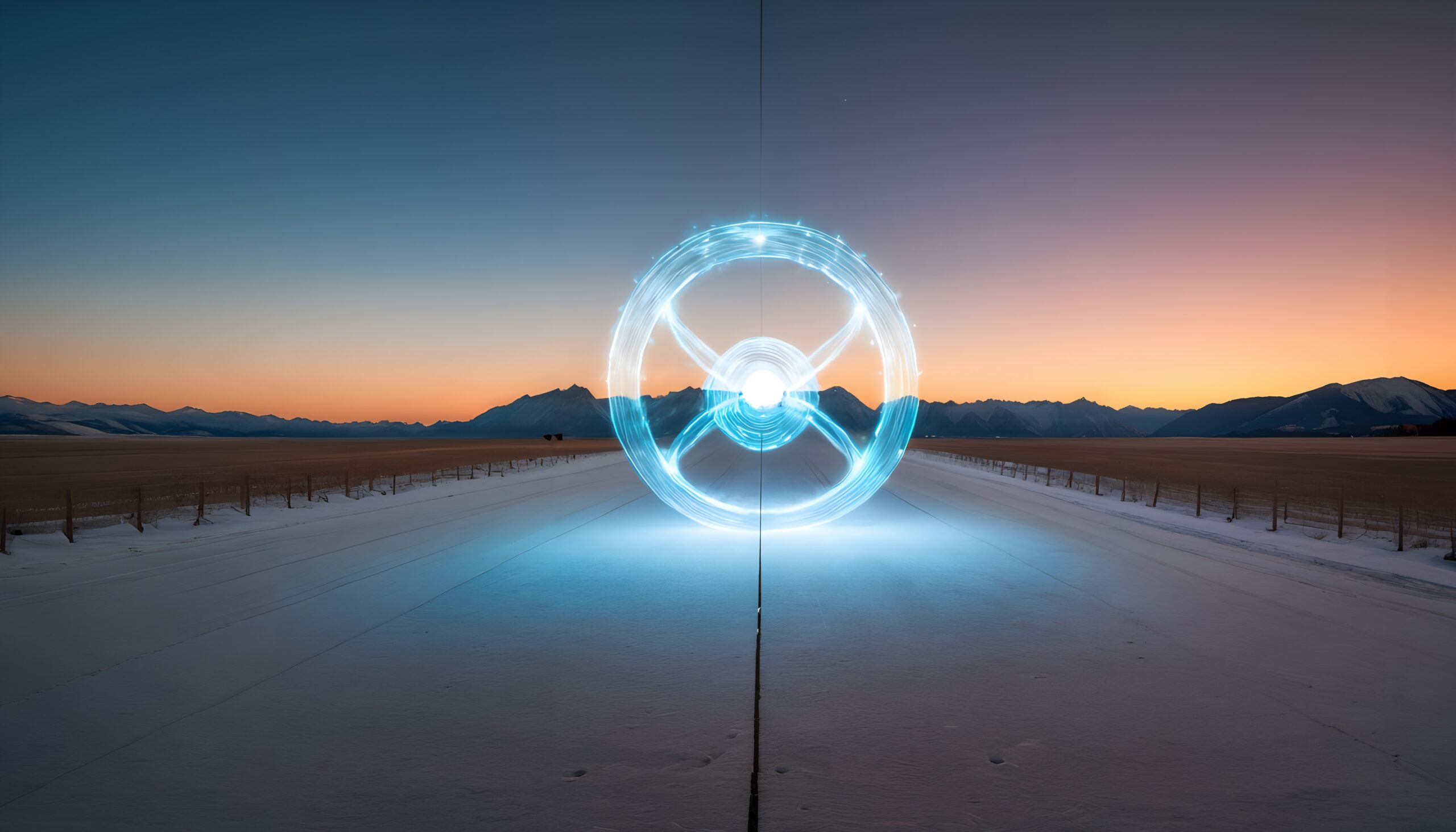 Futuristic Light on Snowy Road