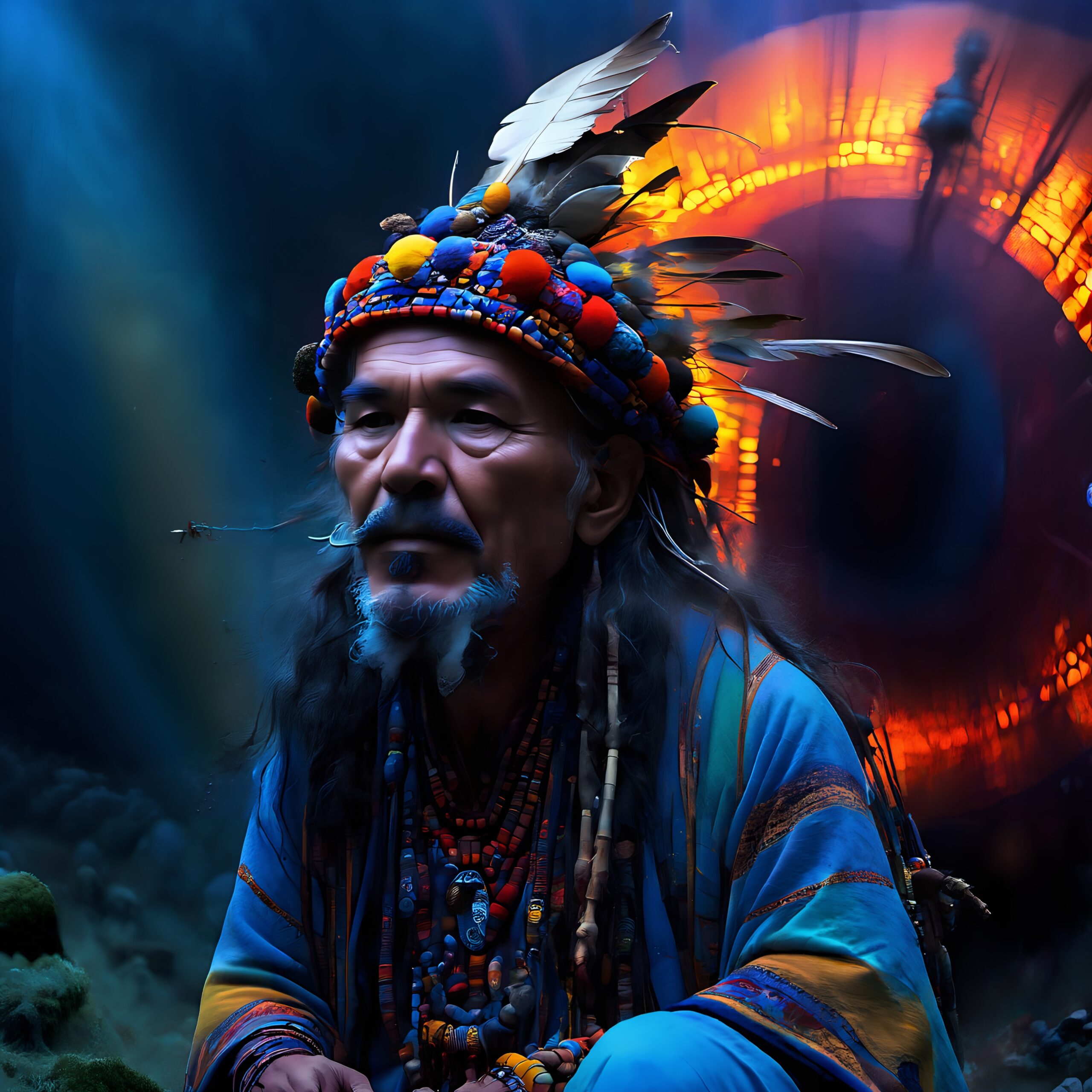 Mystical Elder in Vibrant Attire