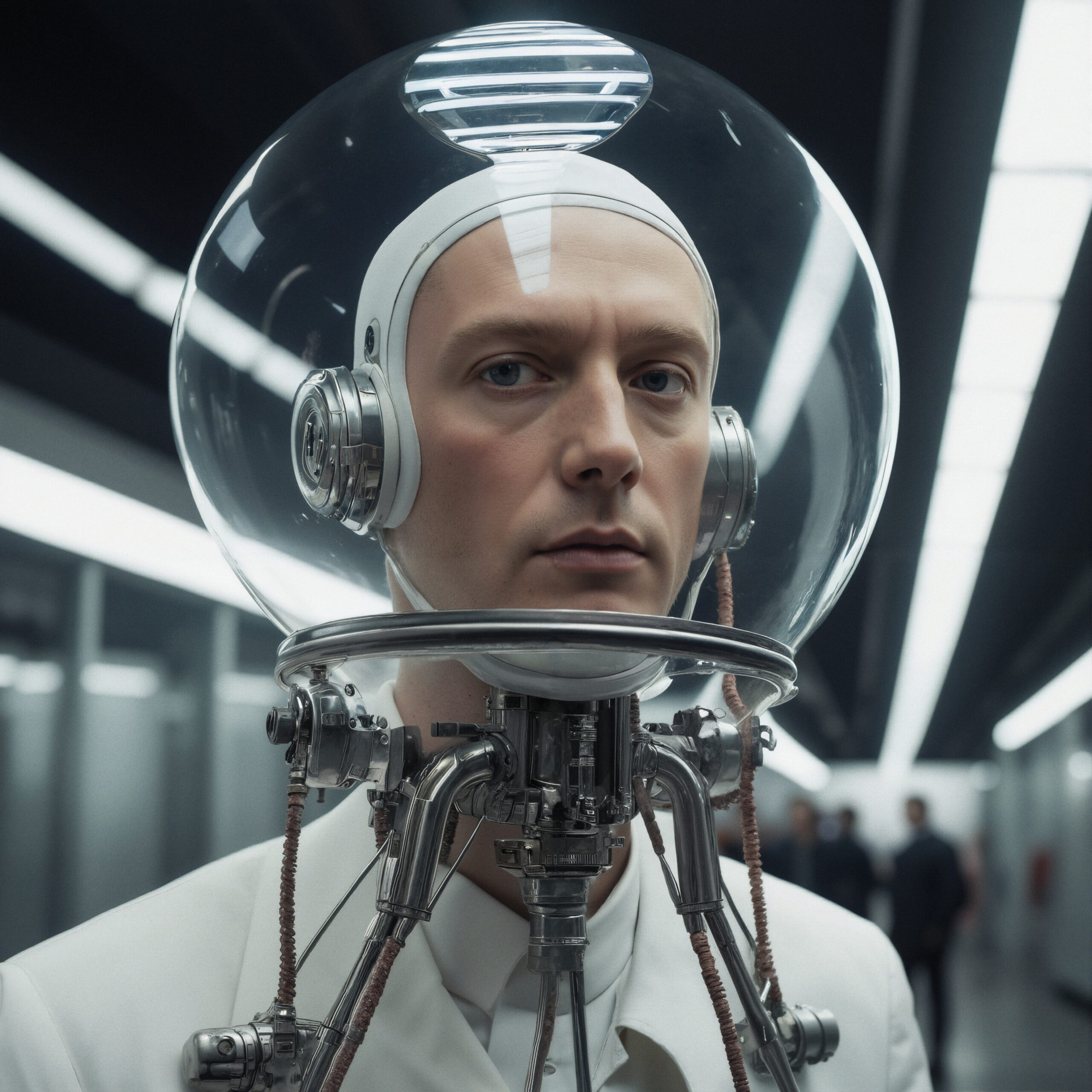 Futuristic Helmet in Corridor