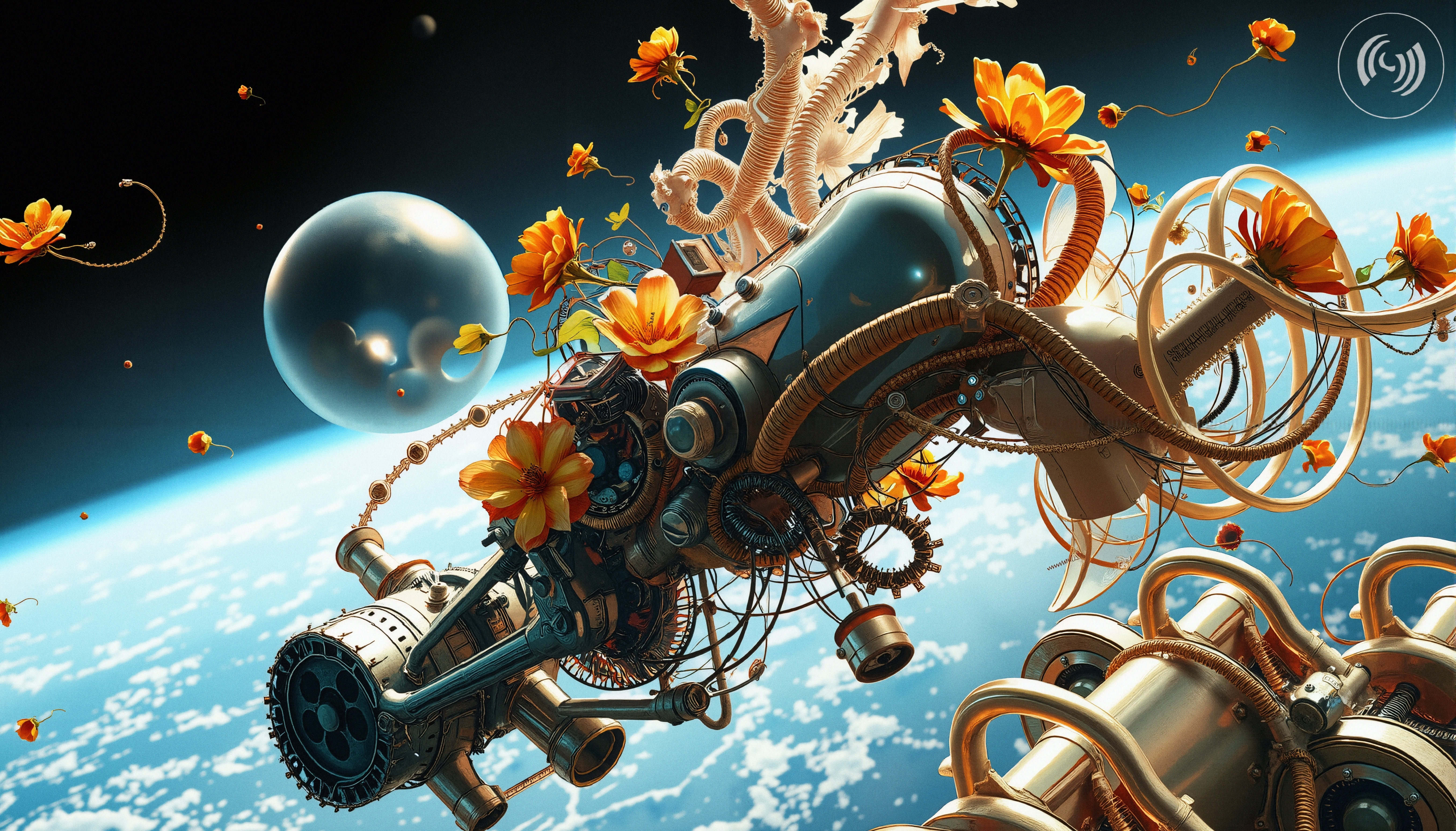 Space Module with Blossoming Flowers