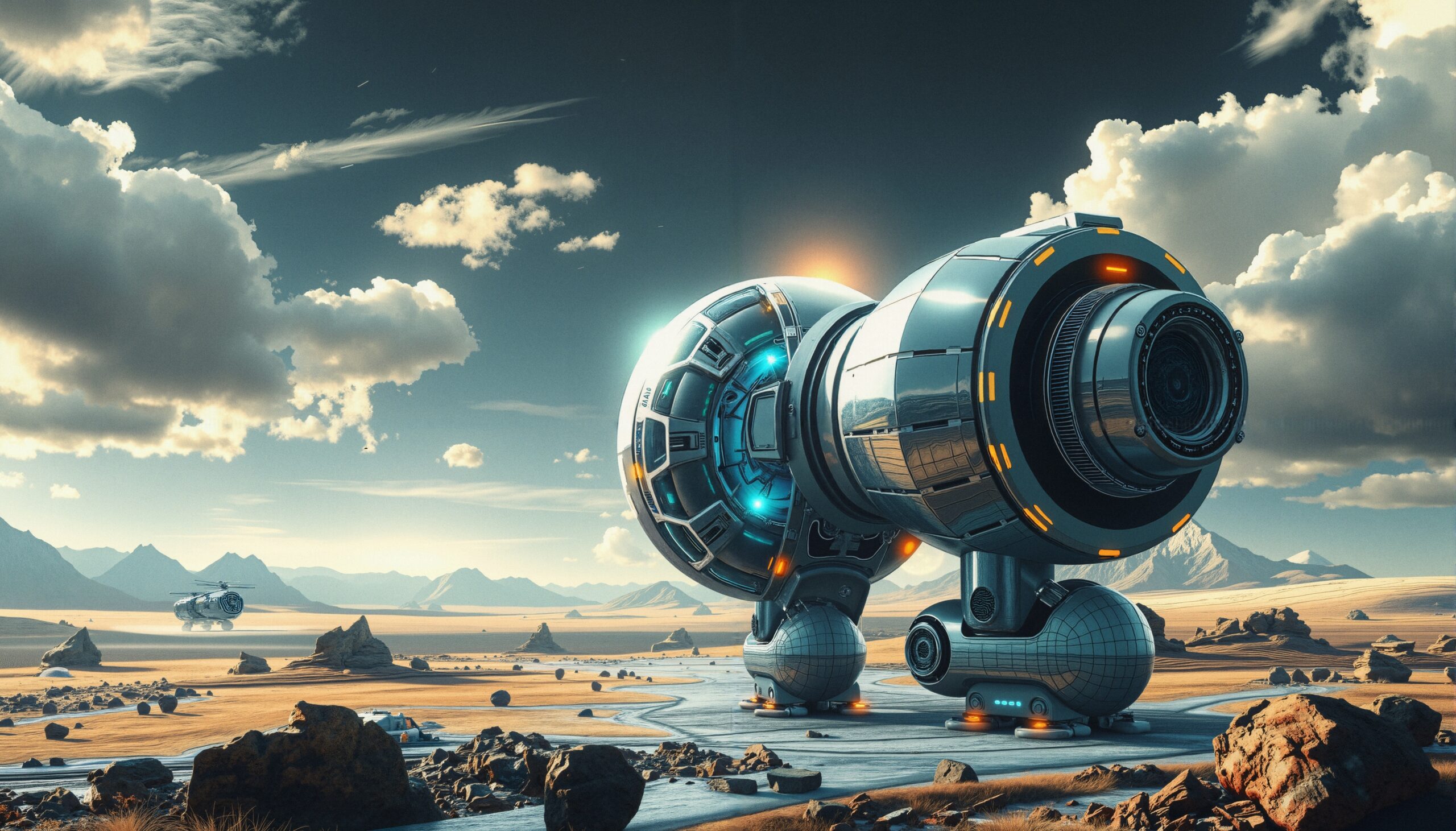 Futuristic Spacecraft In Desert Landscape