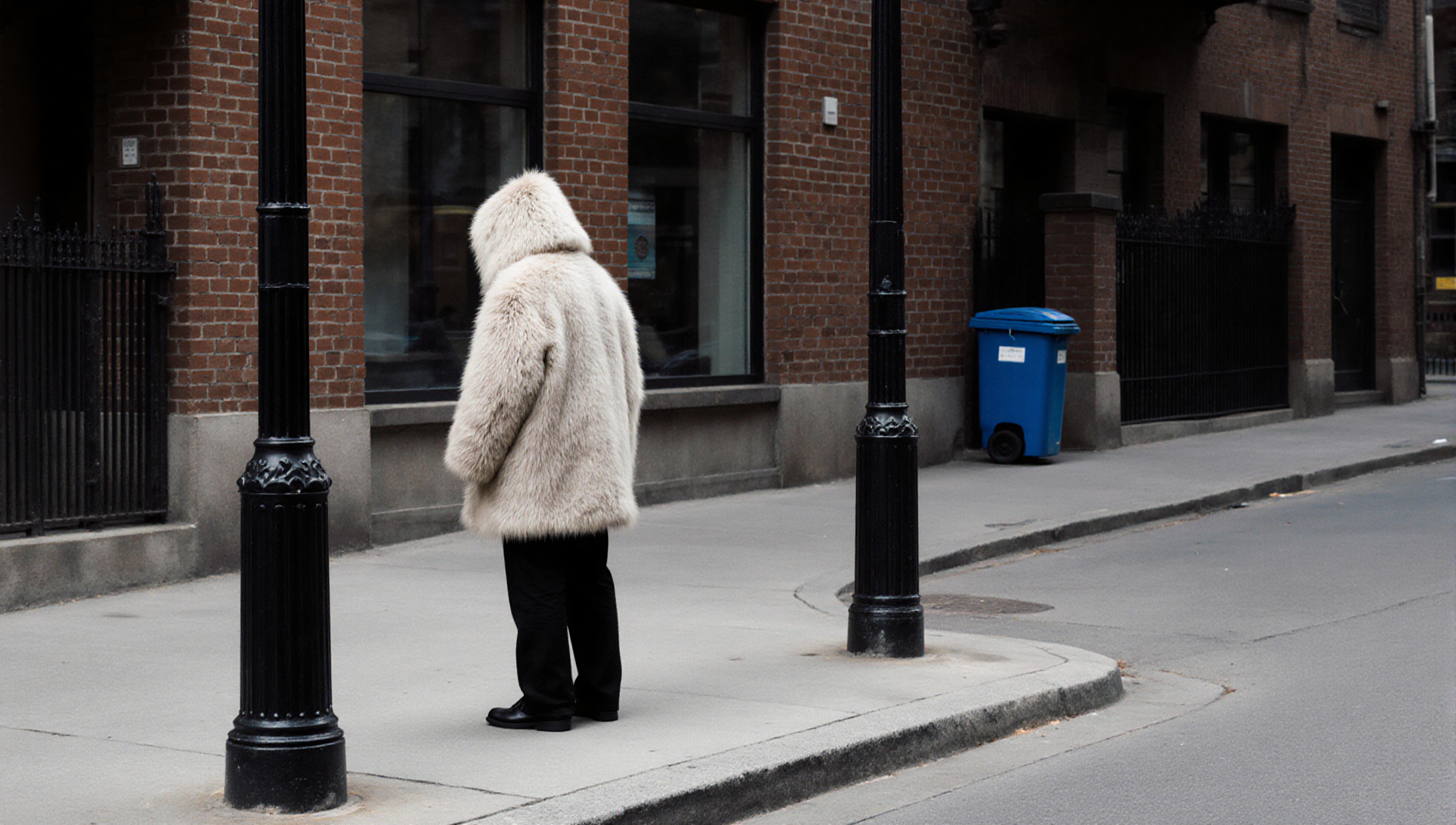 Person in fluffy coat waiting
