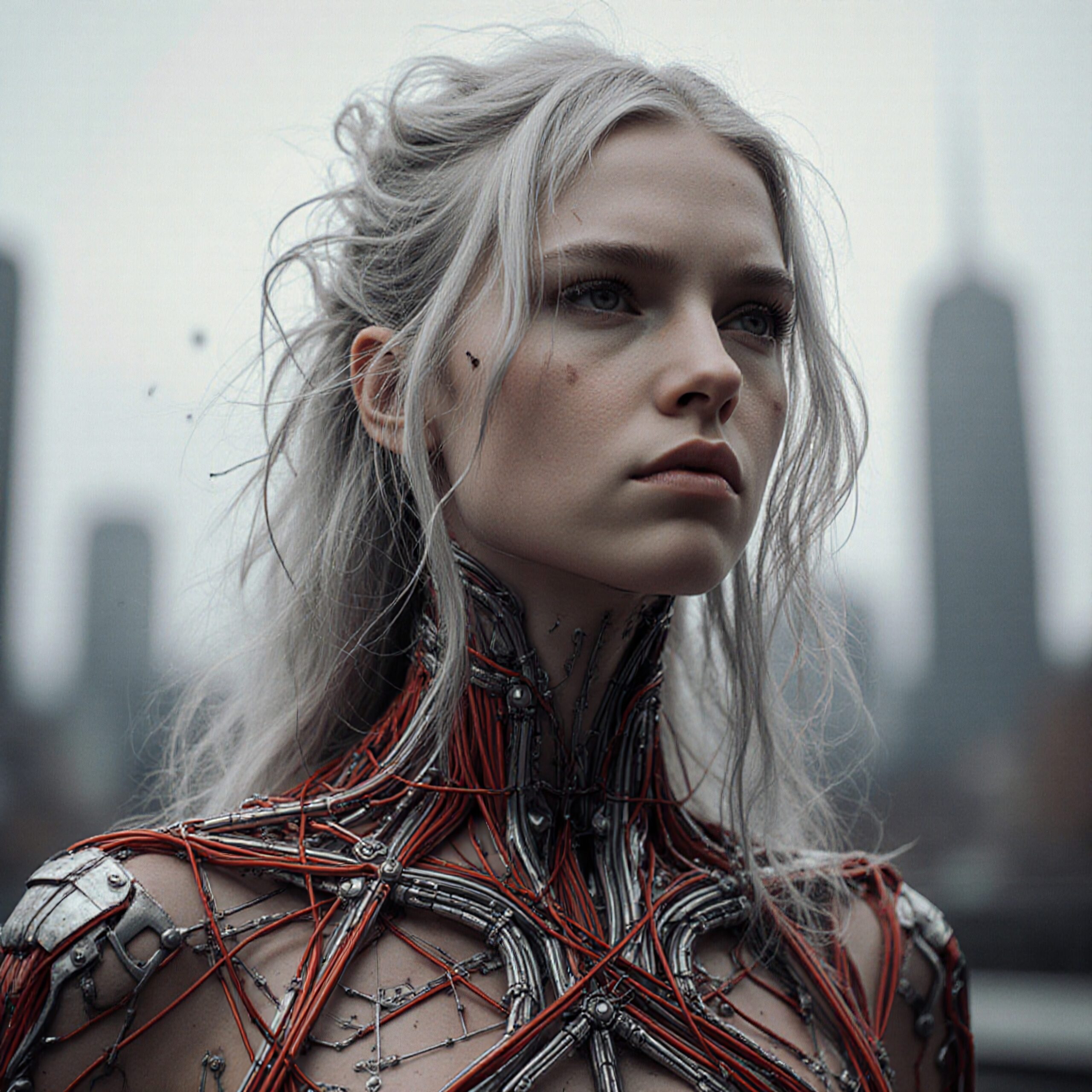 Cybernetic Person in Urban Landscape