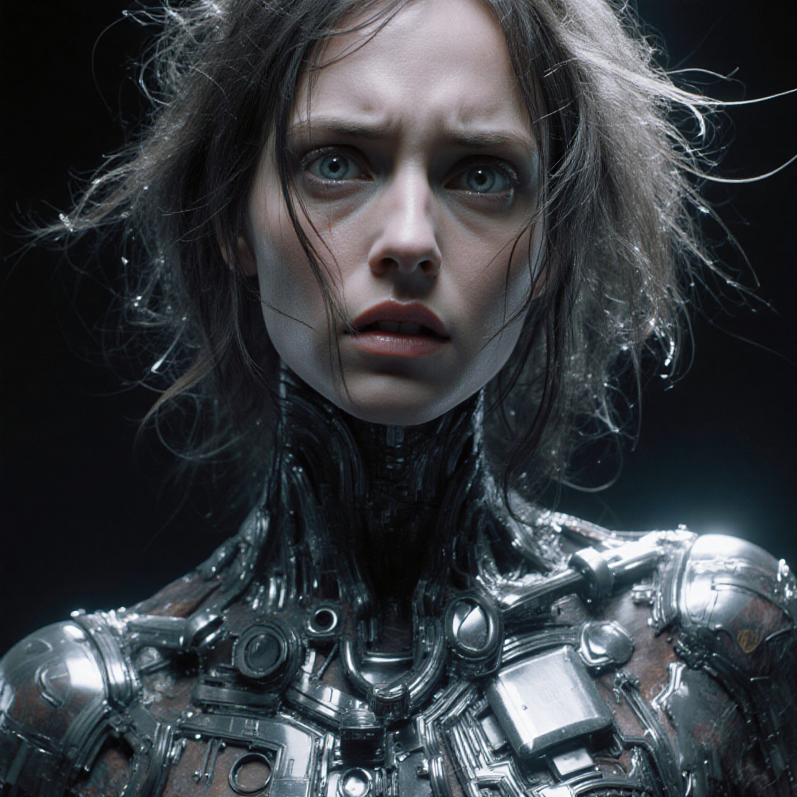 Cyborg Woman in Dramatic Light