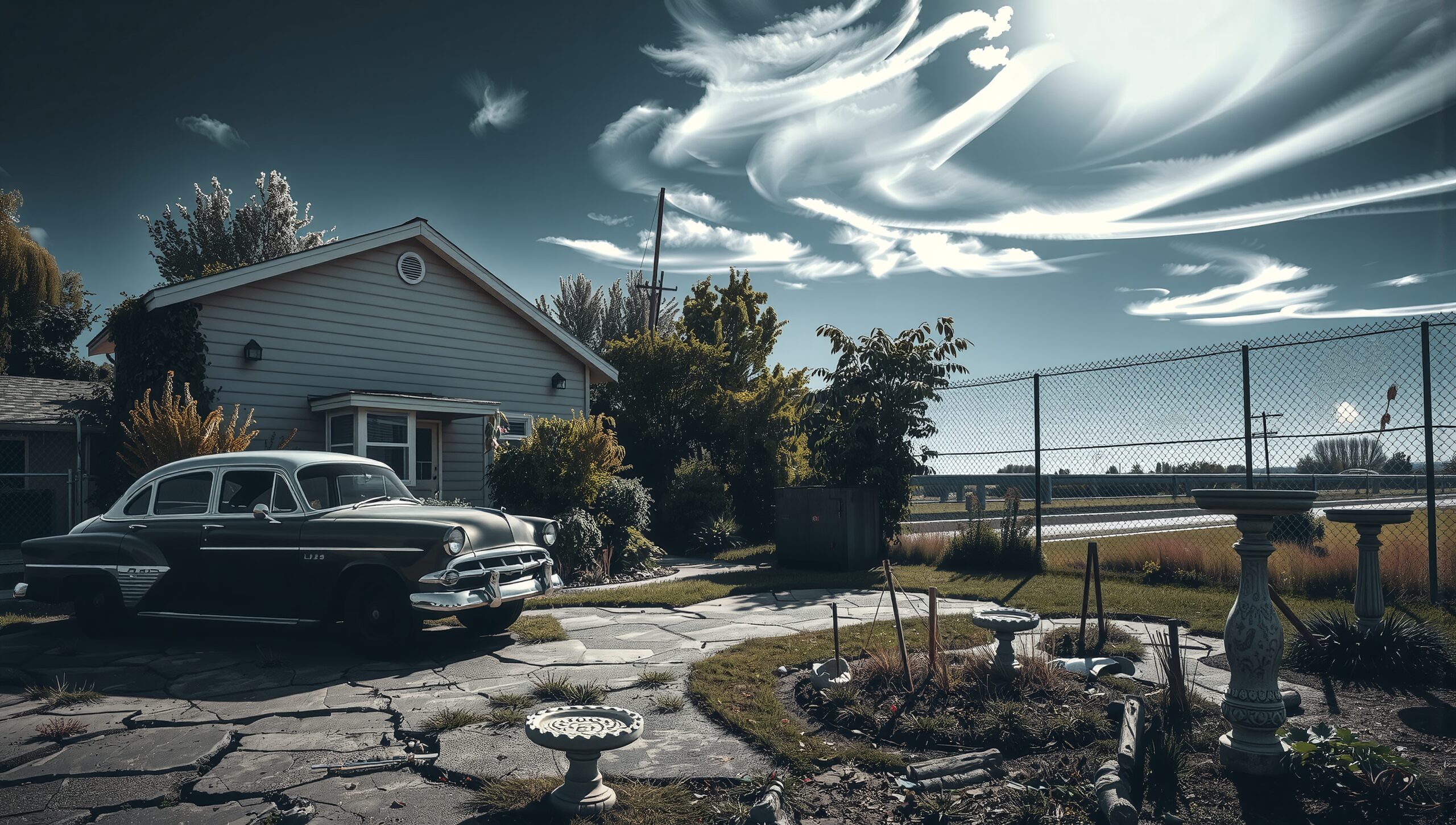 Vintage Car by Suburban House