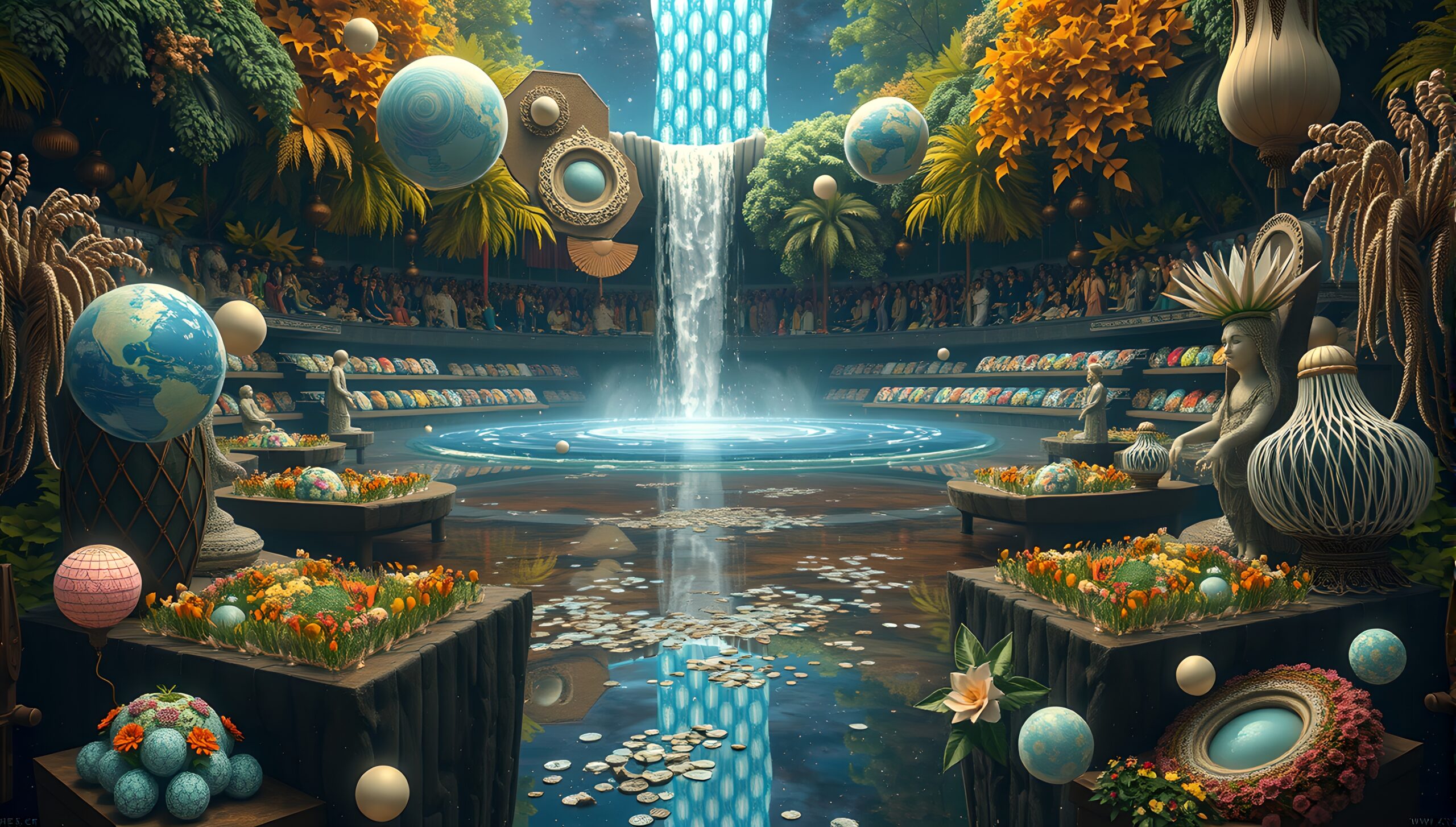 Cosmic Garden with Floating Orbs