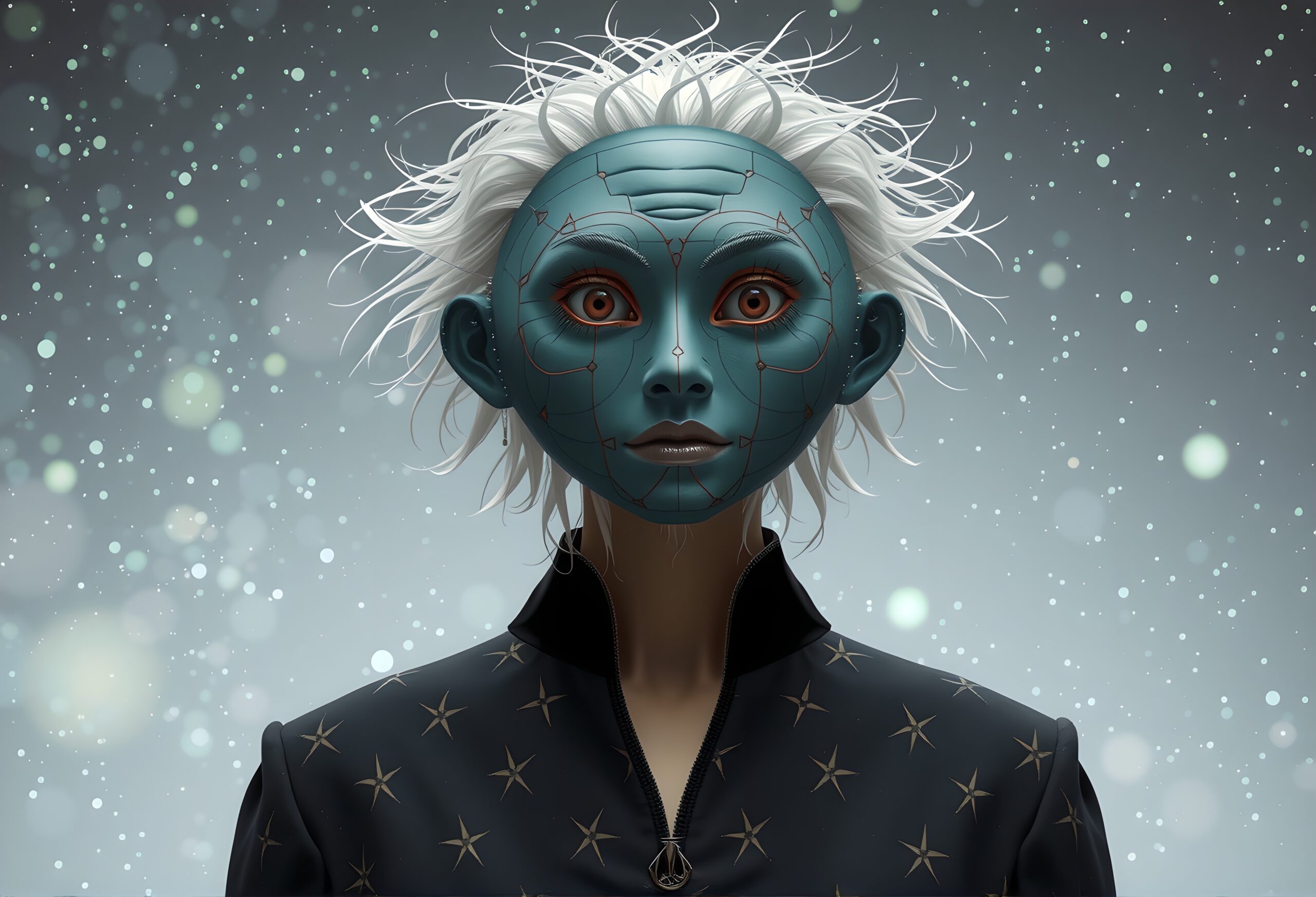 Futuristic Figure Under Stars