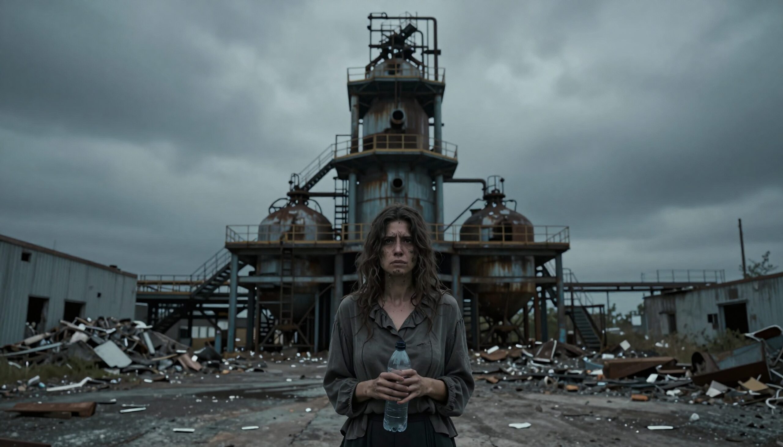 Desolate Factory with Sole Figure