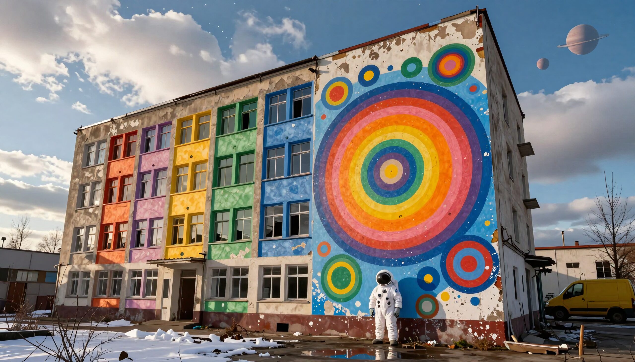 Colorful Mural with Astronaut Figure
