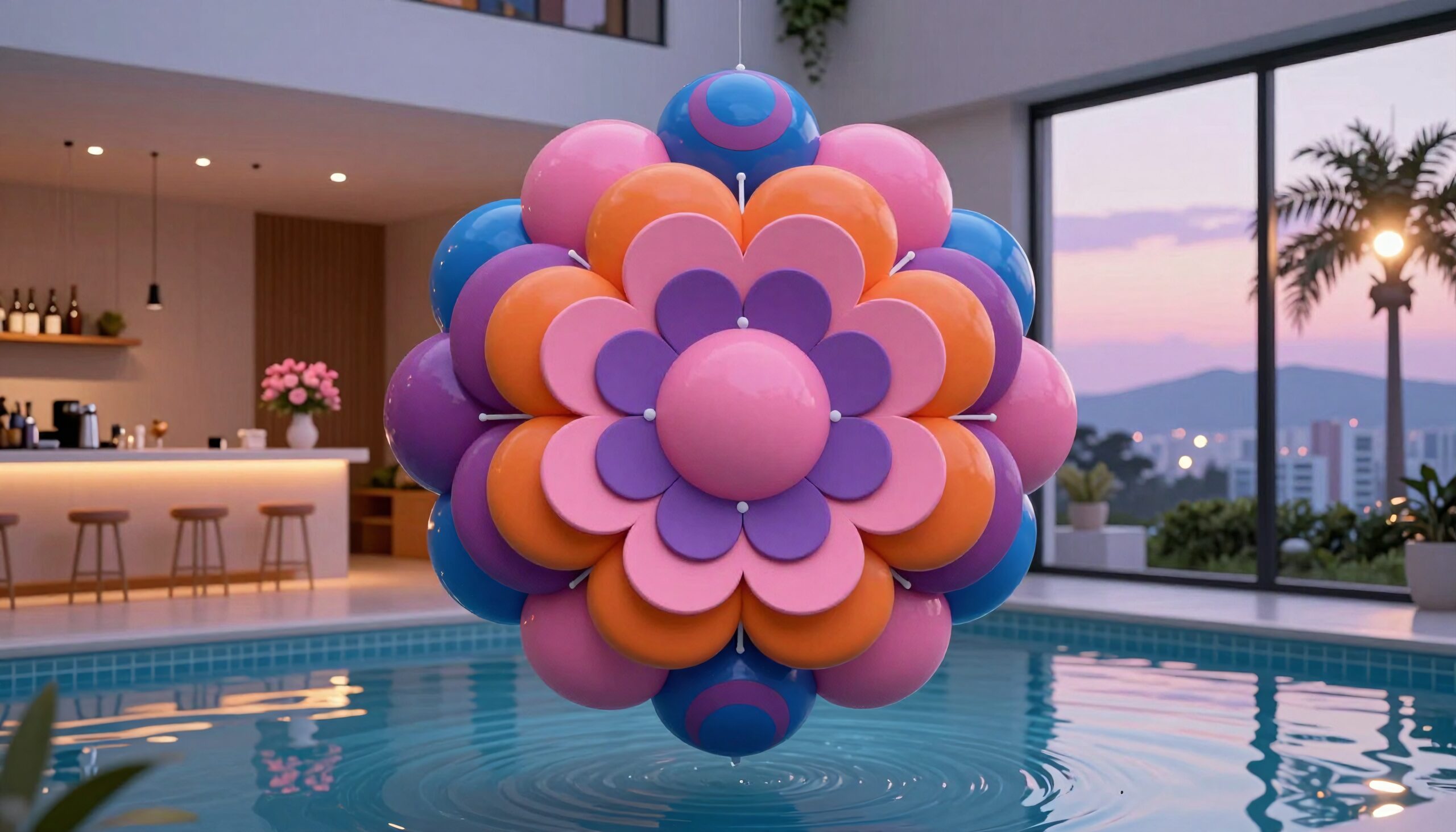 Vibrant Floral Art Over Pool