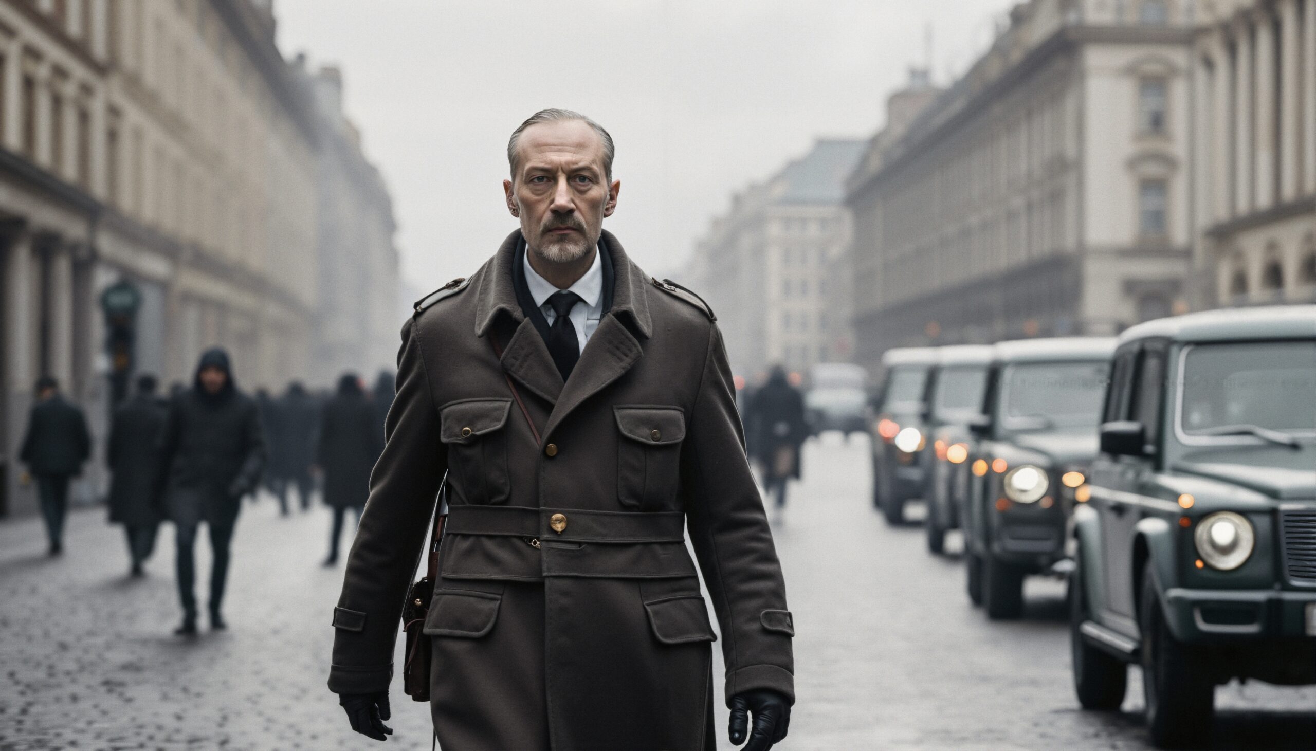 Man walking on foggy street