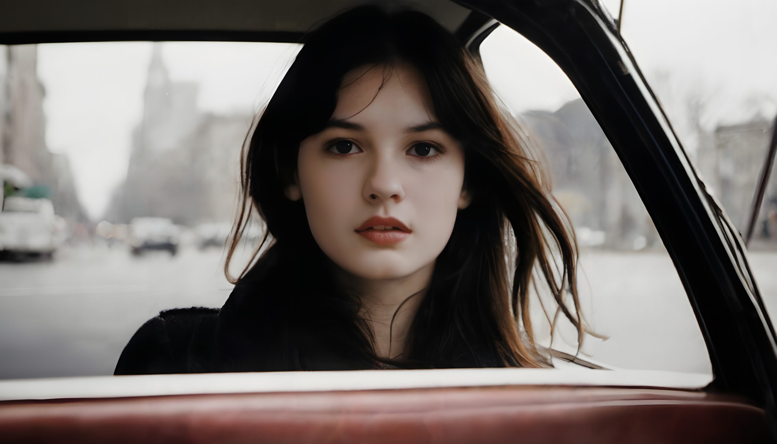 Woman Gazing From Car Window