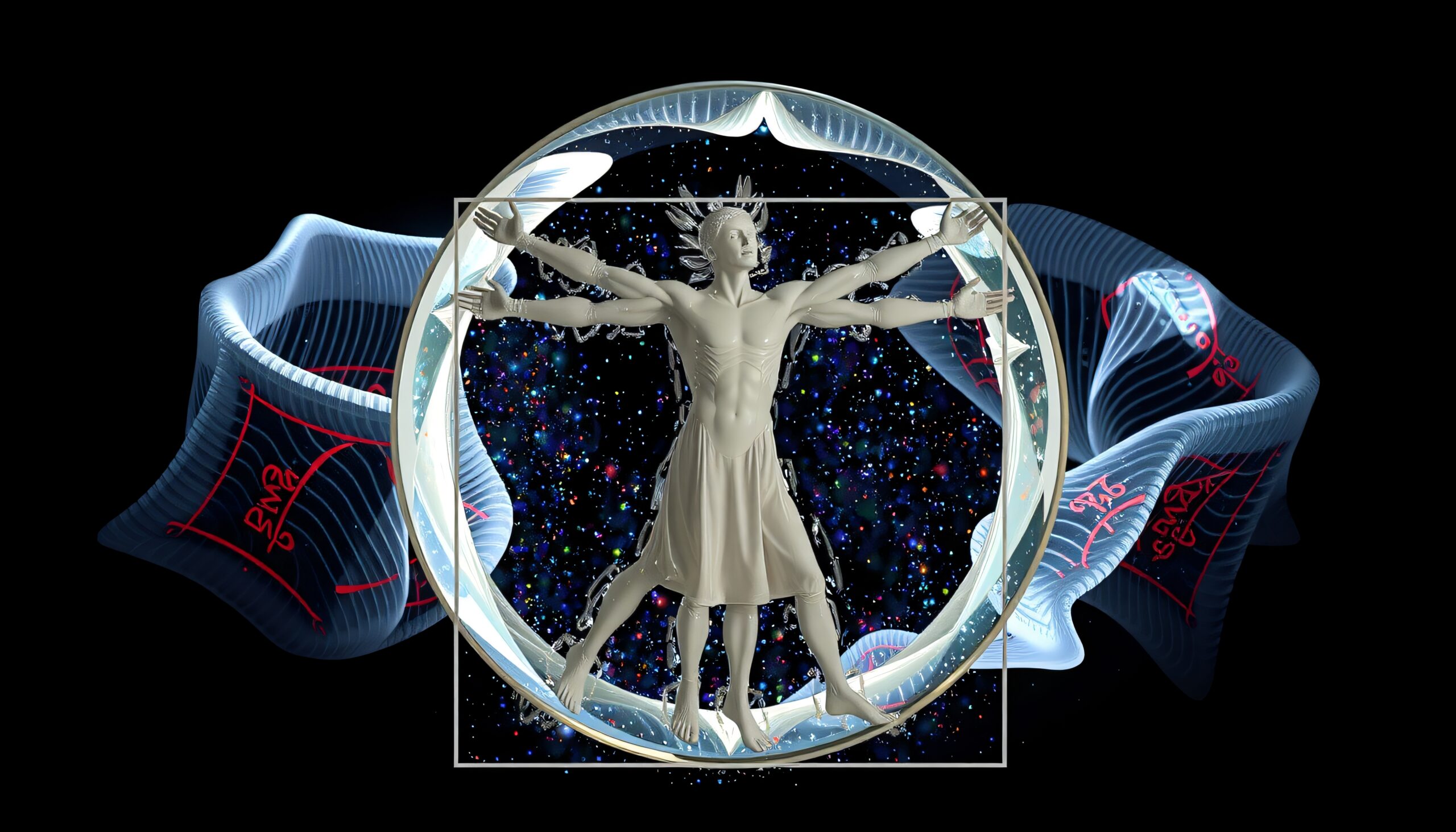 Futuristic Vitruvian Man in Space