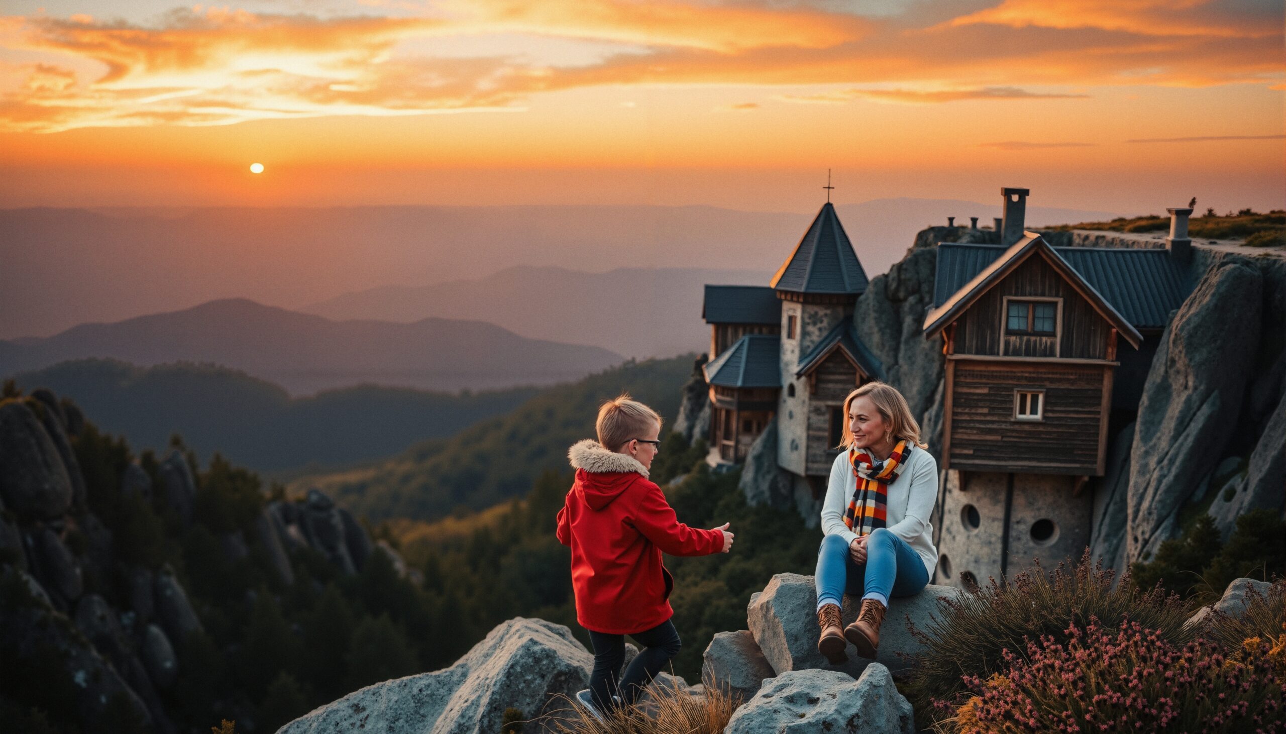 Serene Moment Amidst Mountain Sunset