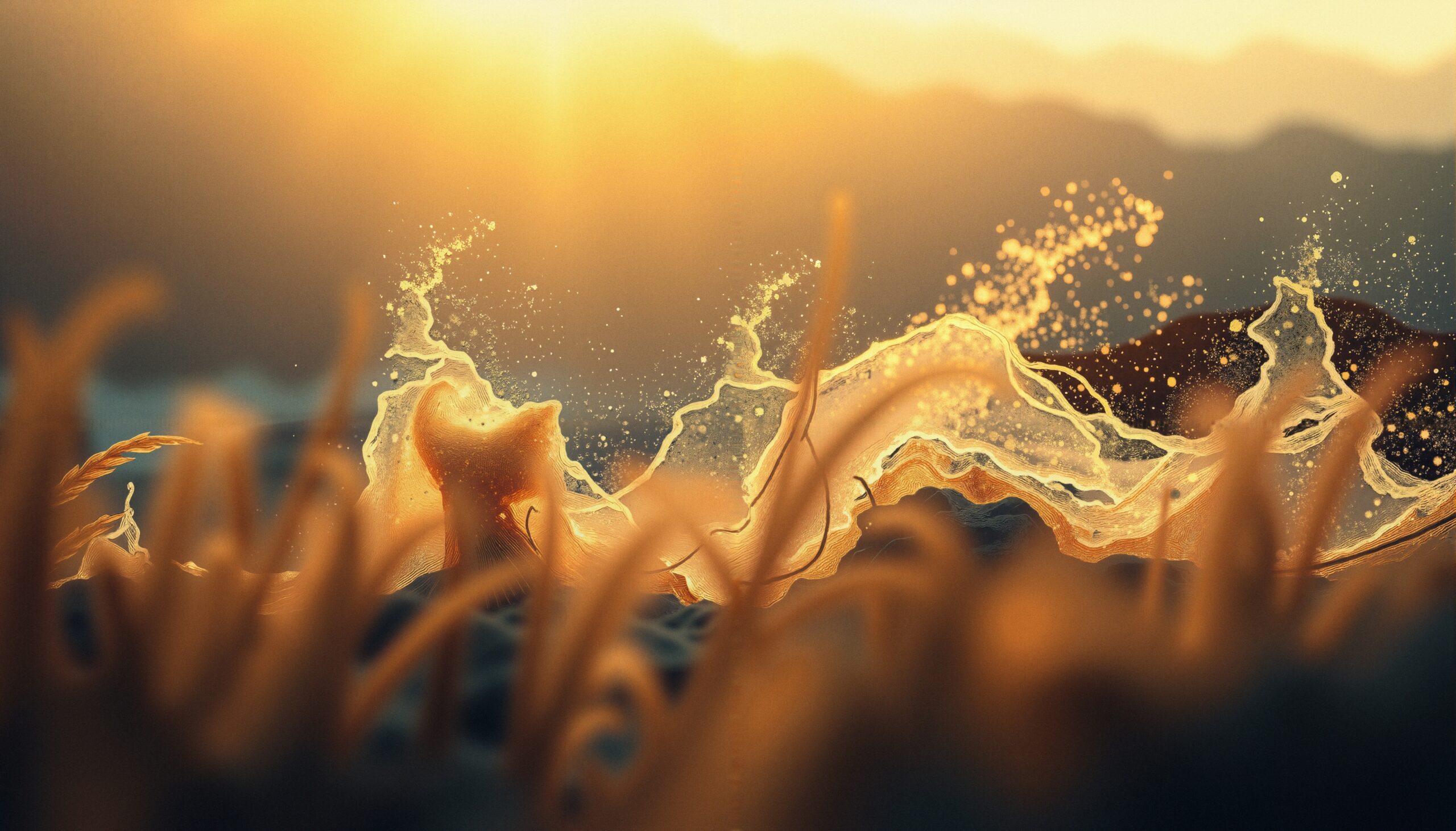 Golden Sunset with Magic Waves