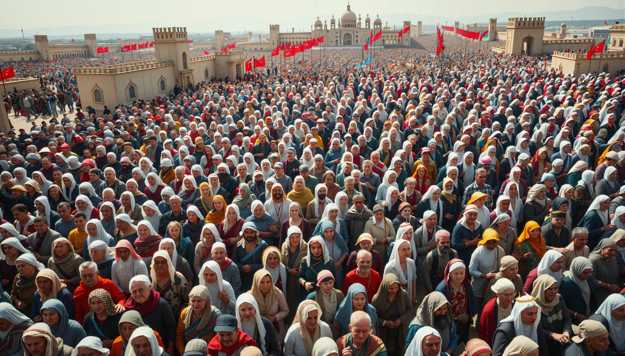 Vibrant Gathering at Historical Structure