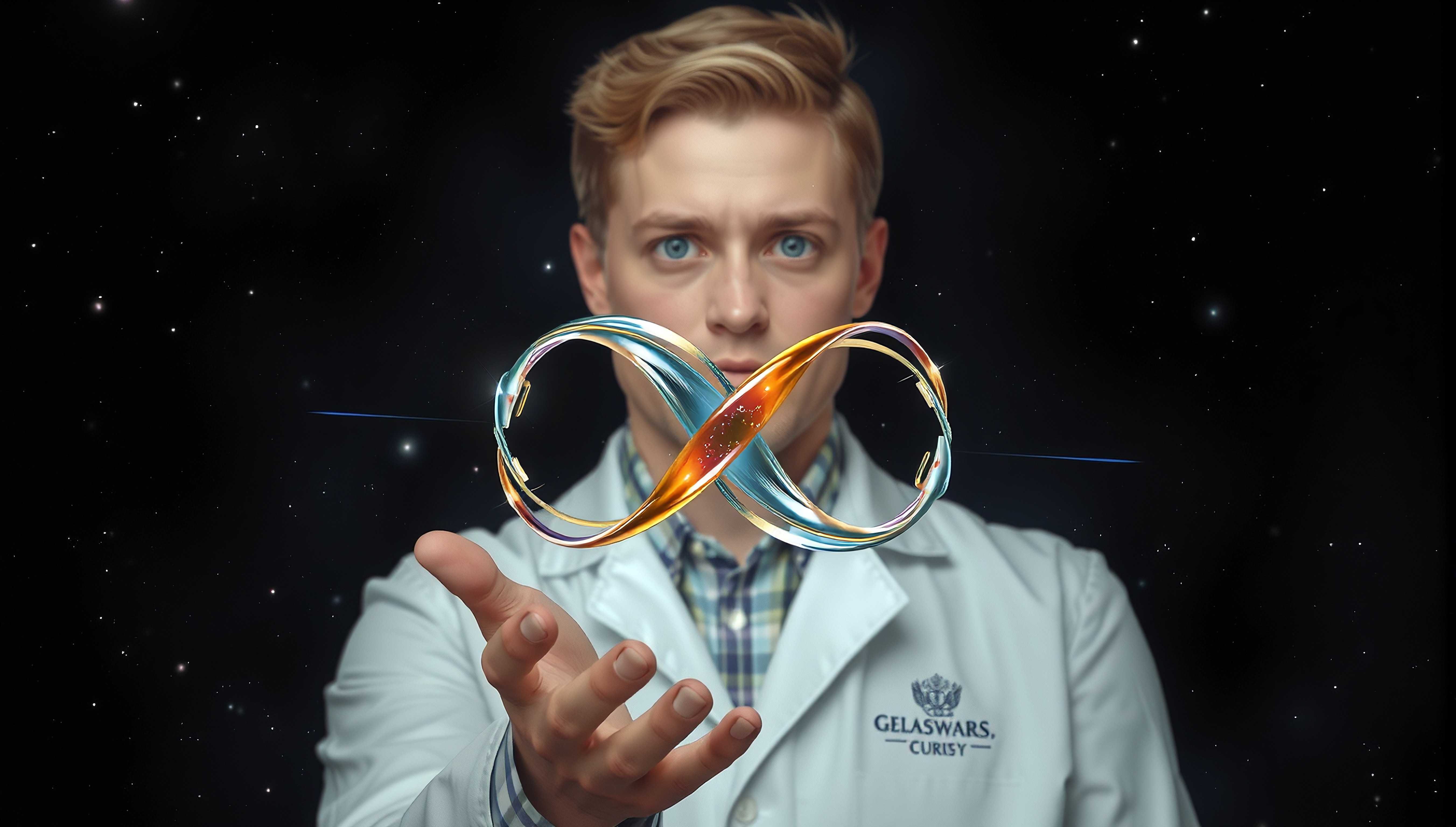 Scientist Holding Intertwined Concept Rings