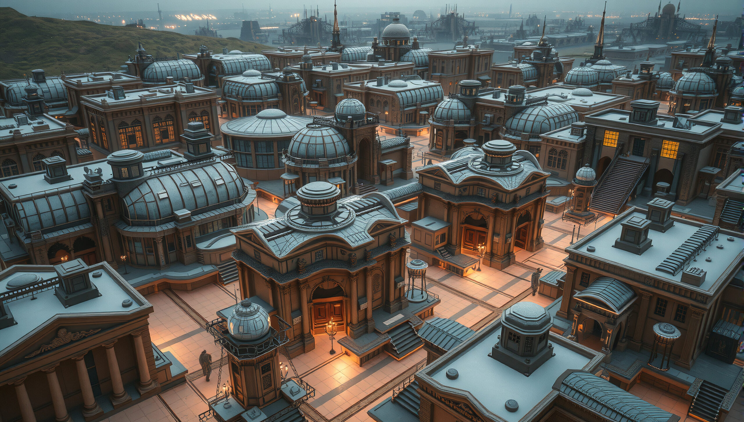 Futuristic Urban Cityscape with Domed Structures