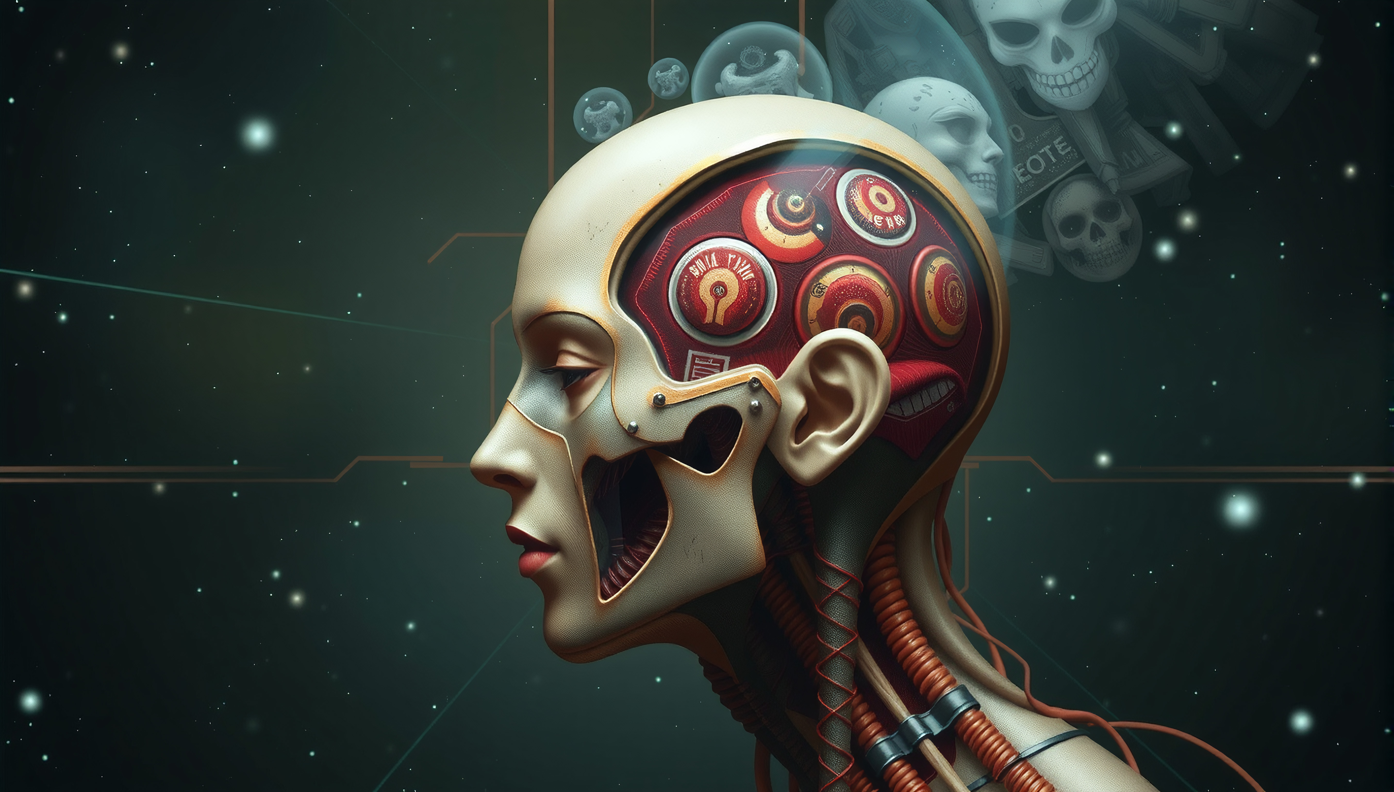 Cybernetic Humanoid Head with Mechanical Brain