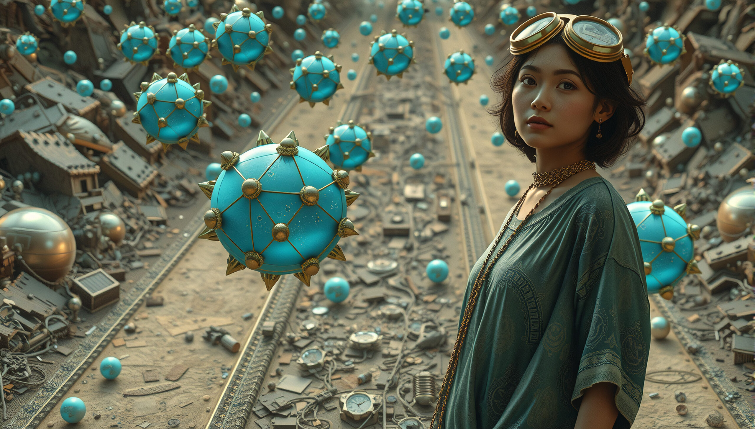 Steampunk City Blue Spheres and Goggles