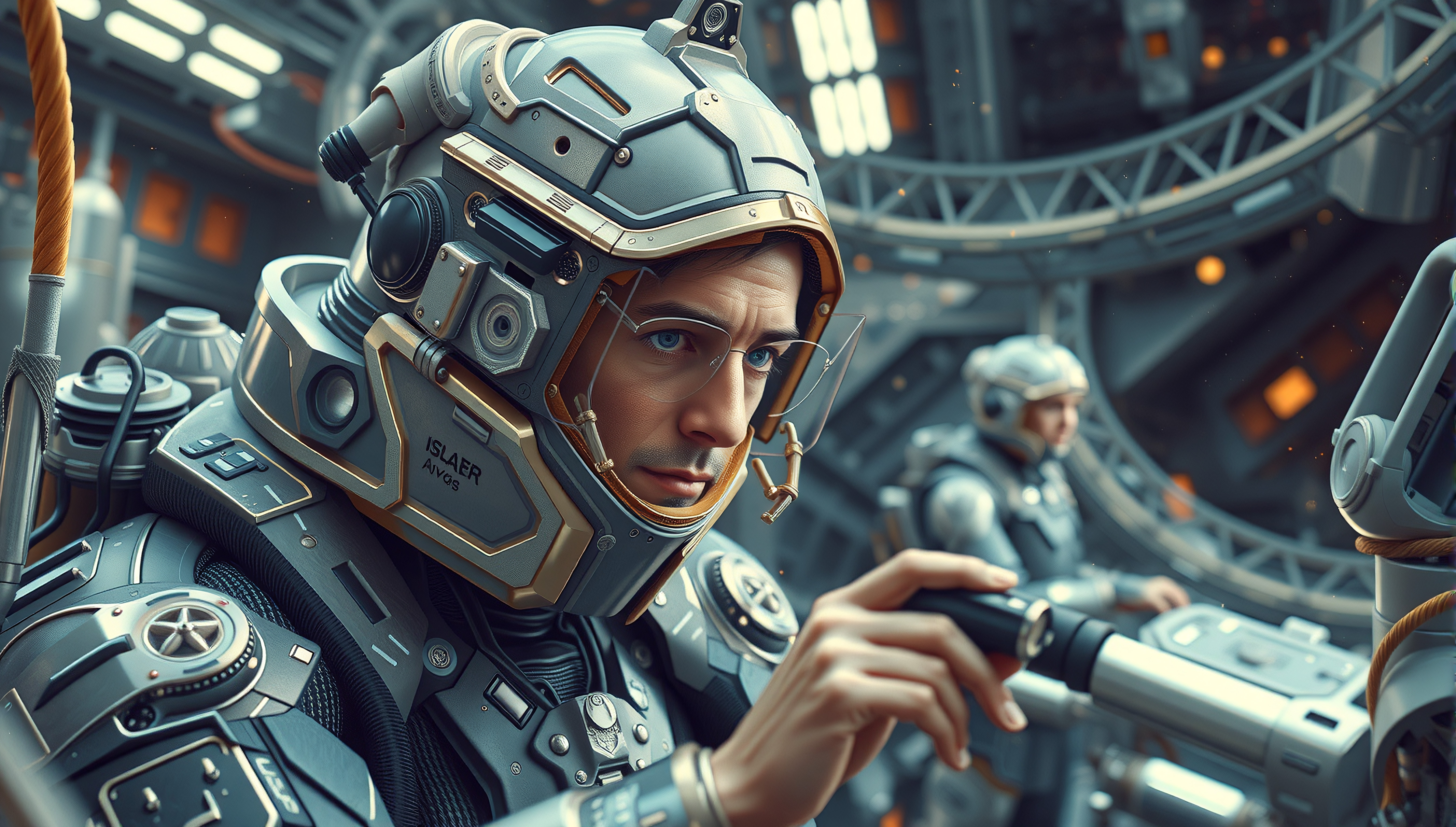 Futuristic Space Engineer in Advanced Helmet