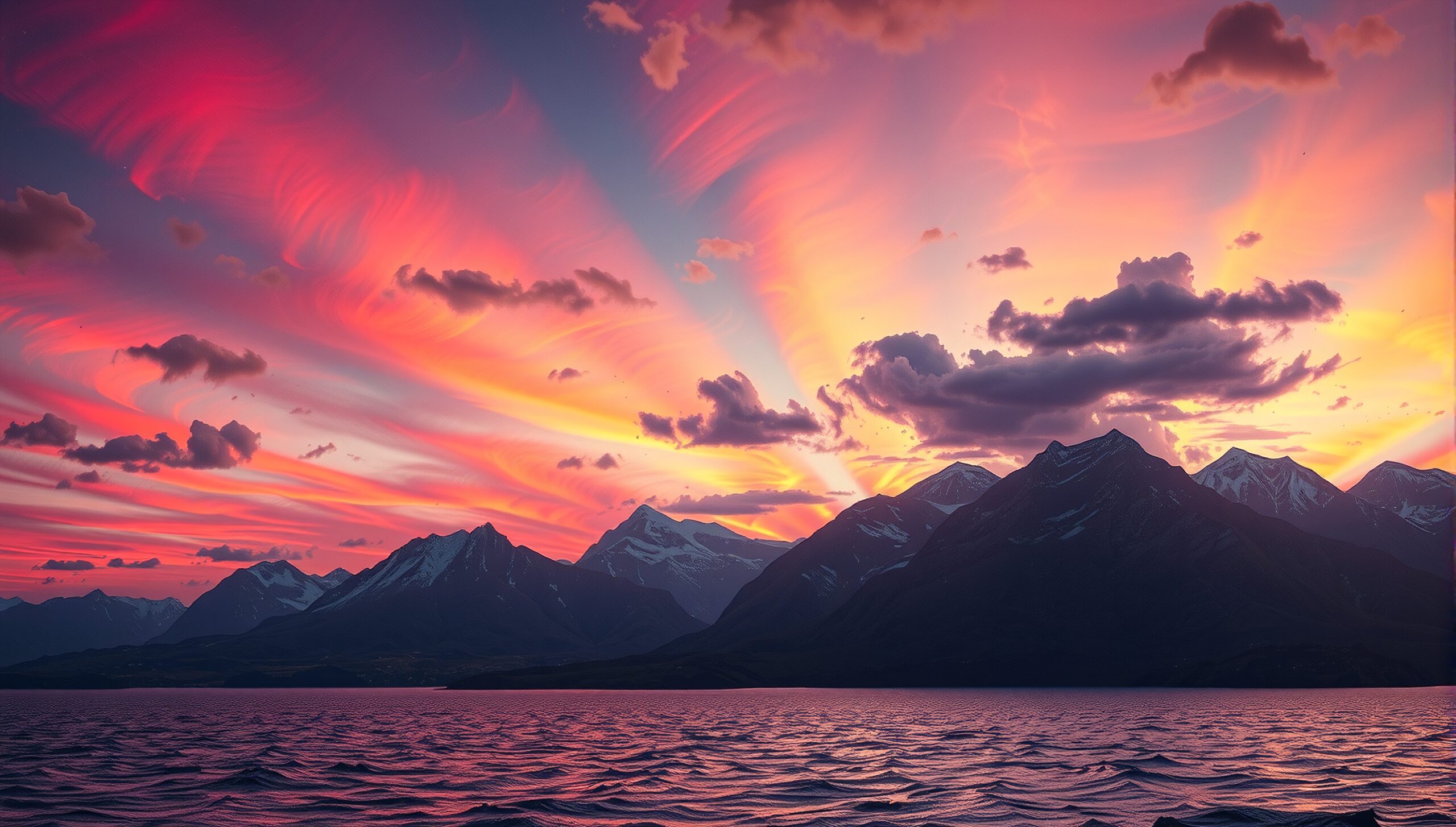 Vibrant Sunset Over Mountain Range