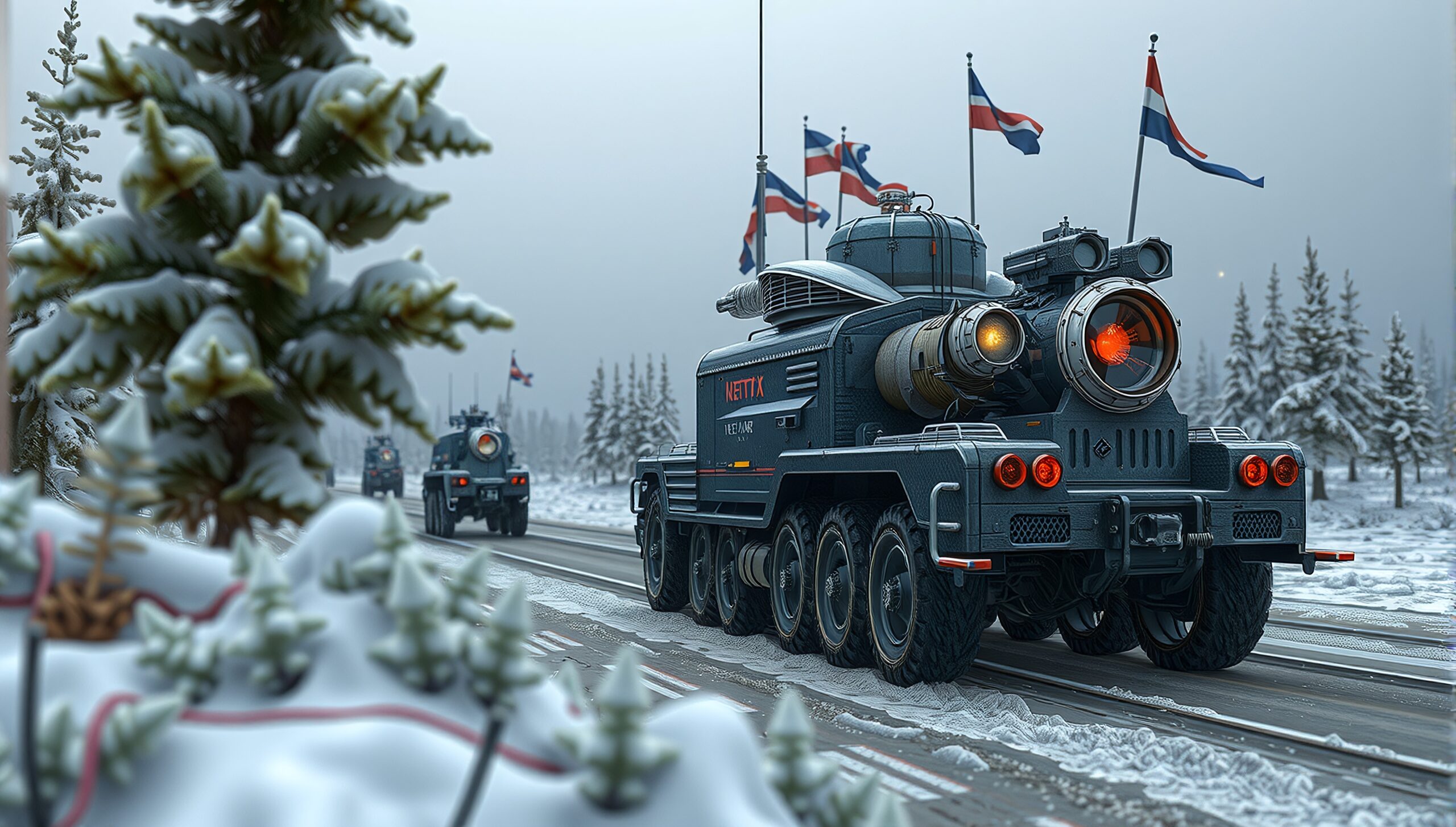 Futuristic Armored Convoy in Snow