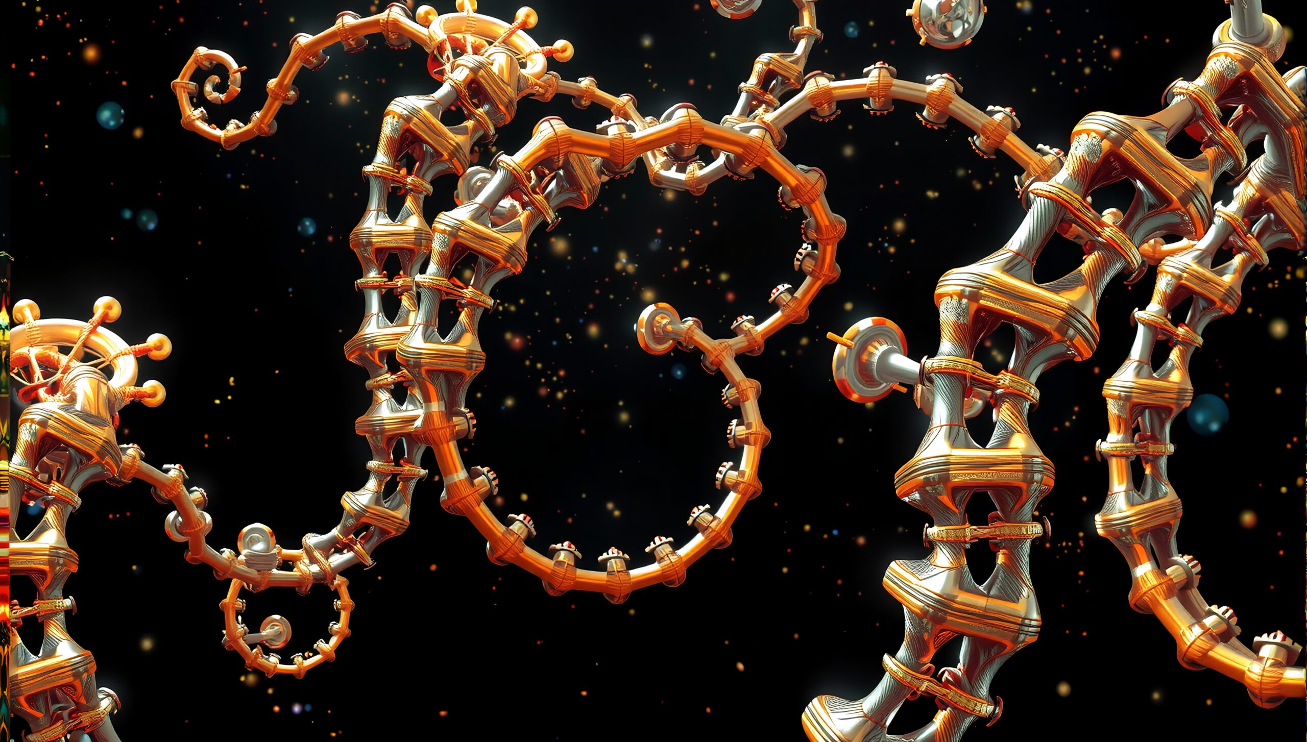 Intricate Metallic Spiral in Space